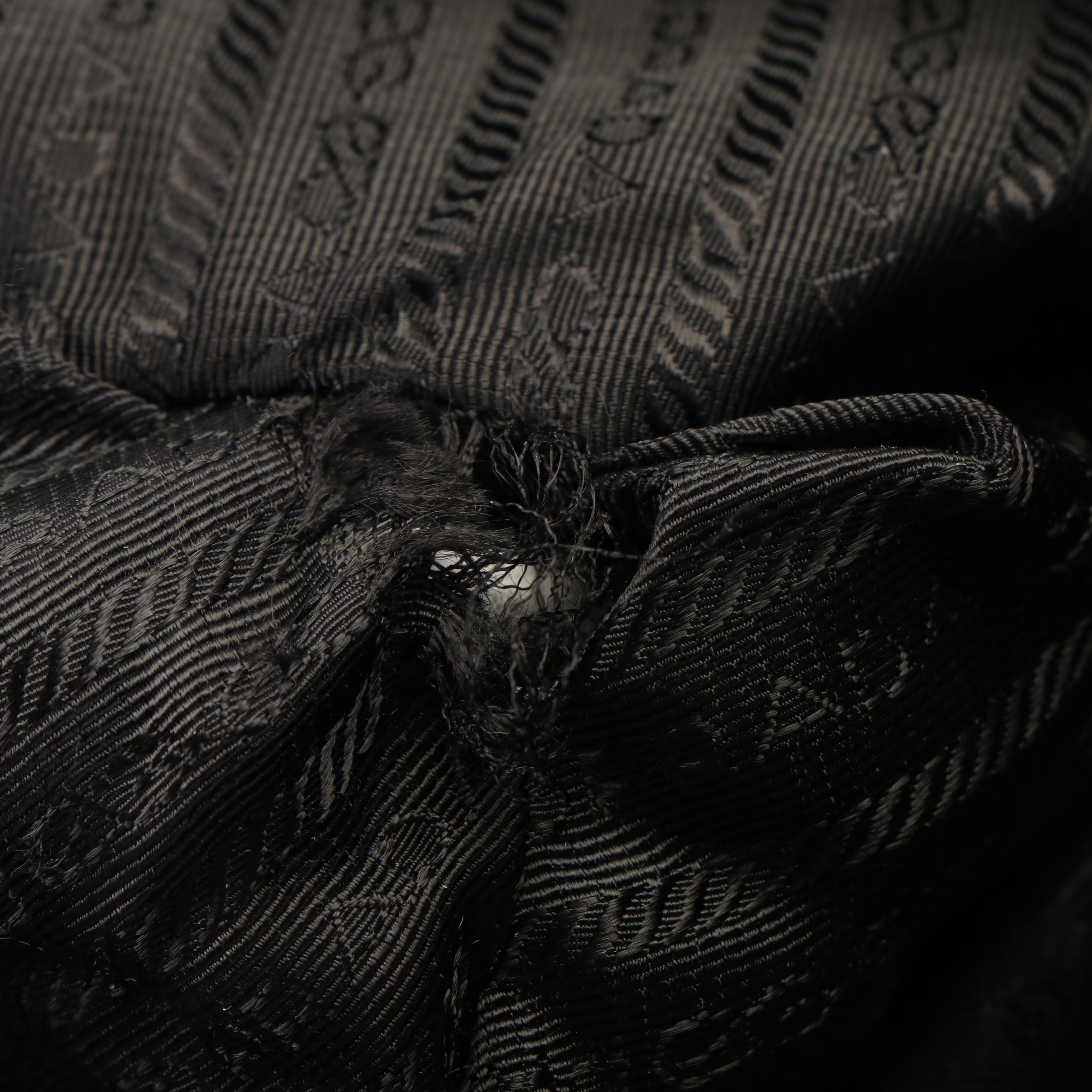 Prada Handbag in Black Tessuto Nylon and Mordore Nappa Leather Stripes