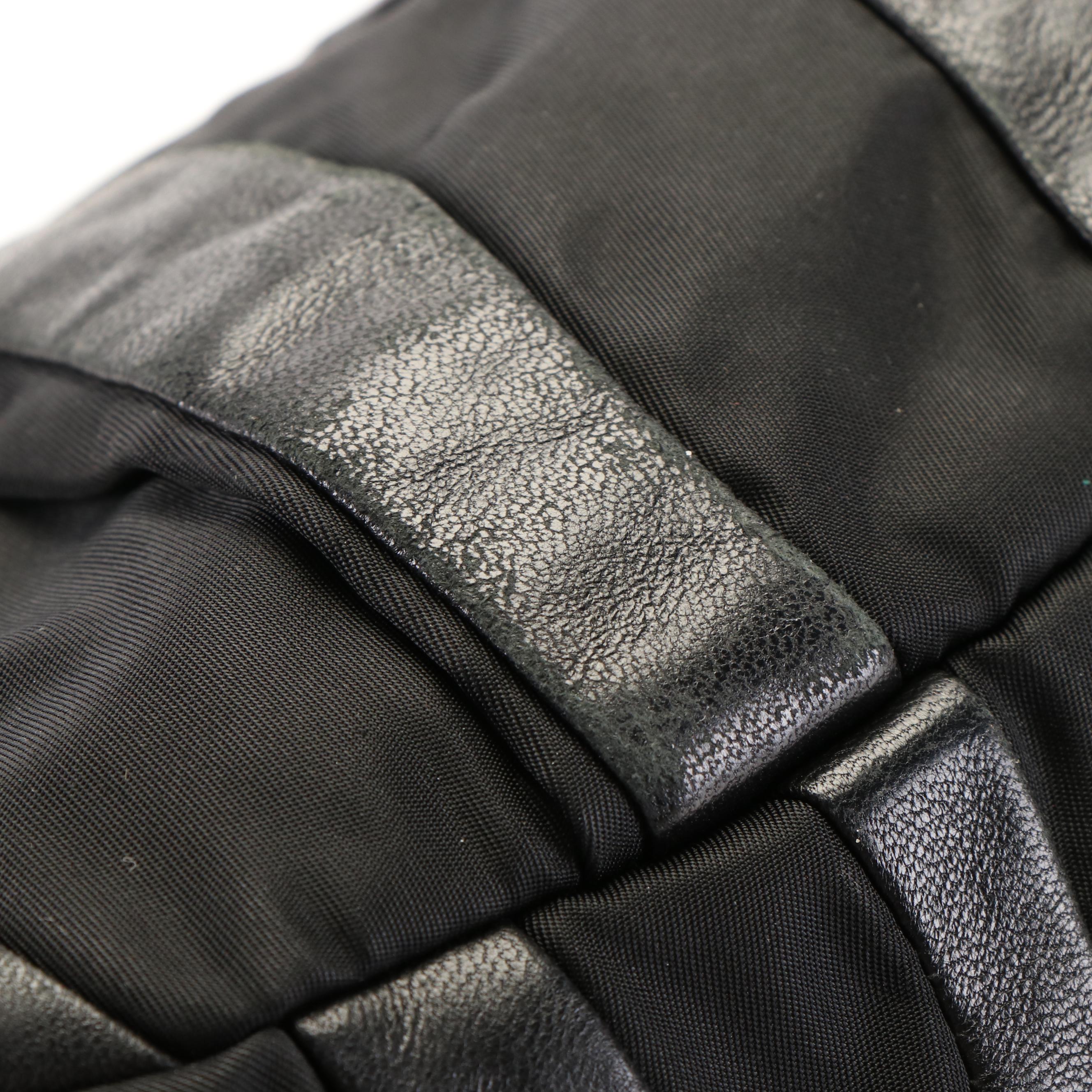 Prada Handbag in Black Tessuto Nylon and Mordore Nappa Leather Stripes