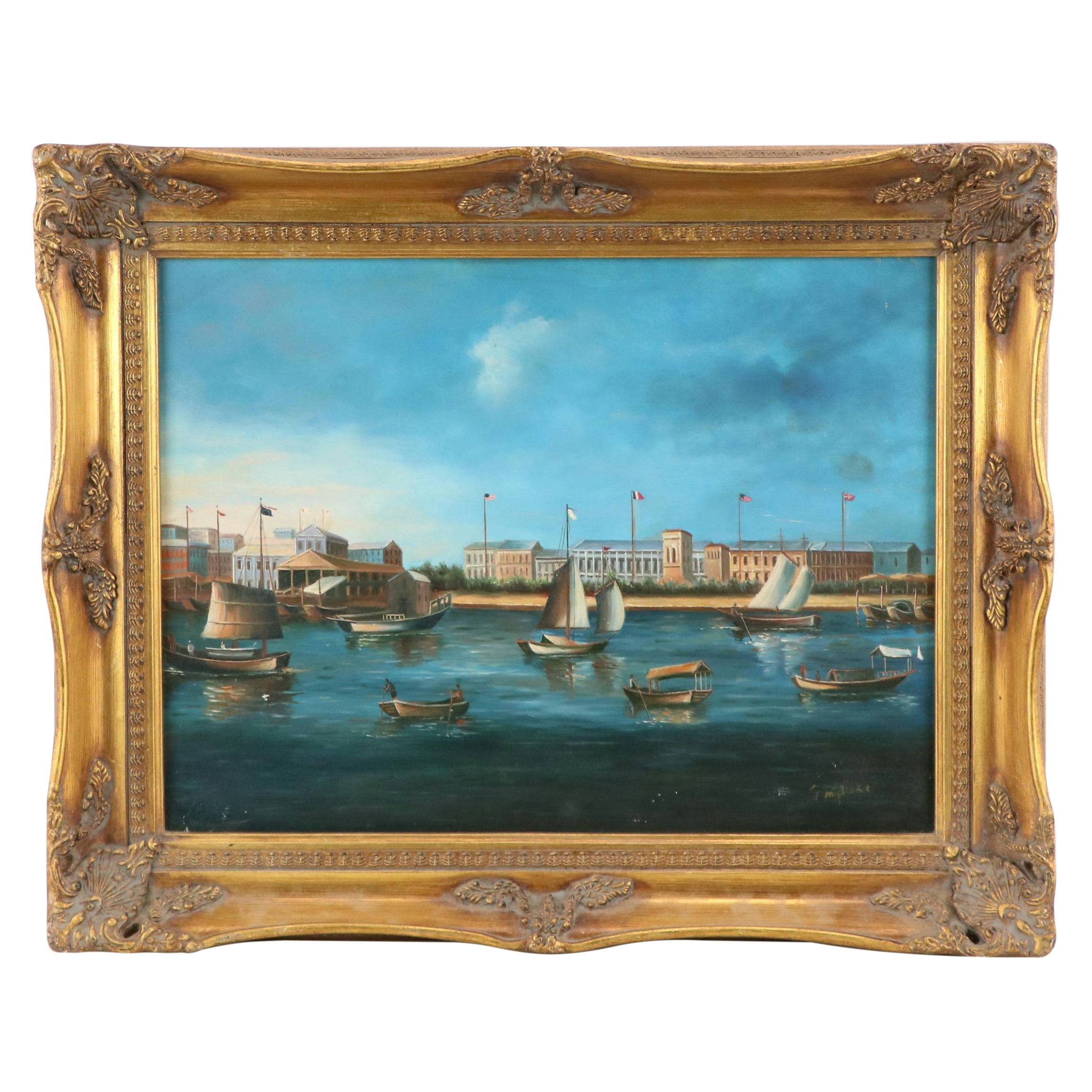 Oil Painting of Harbor Scene