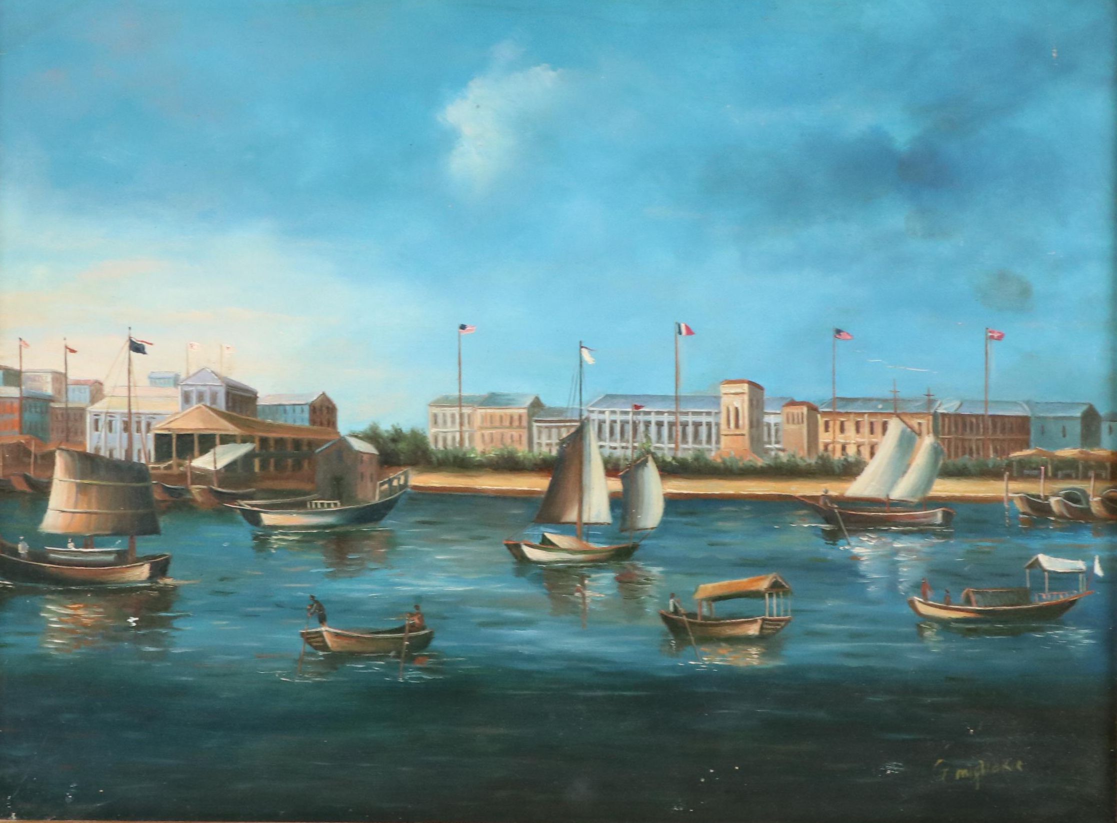 Oil Painting of Harbor Scene