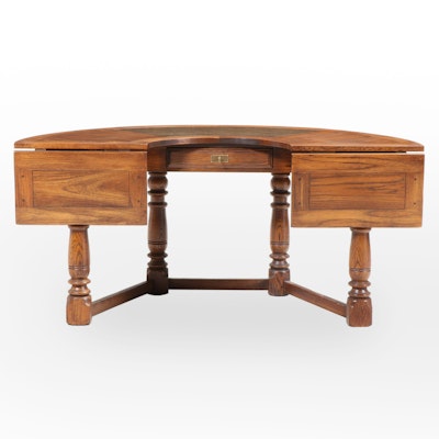 French Provincial Style Oak Hunt Table-Form Desk, Late 20th Century