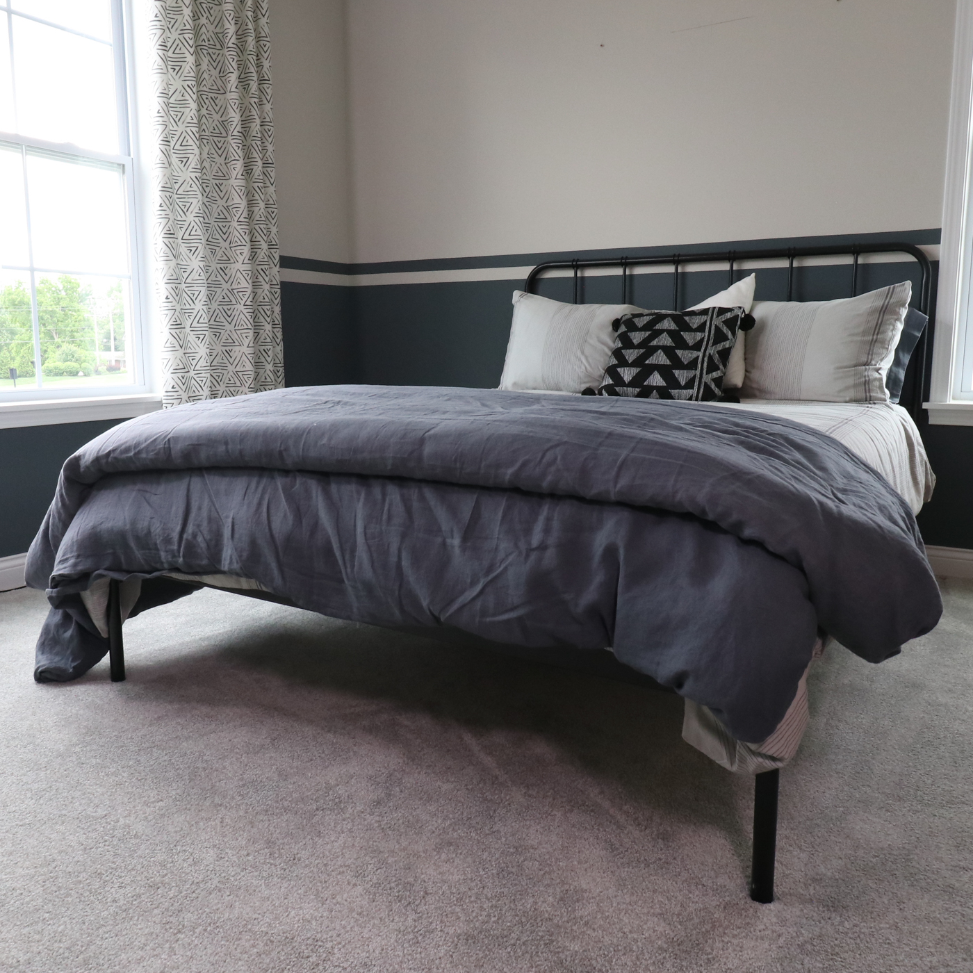 Industrial/Victorian Style Ebonized Metal Queen Bed Frame