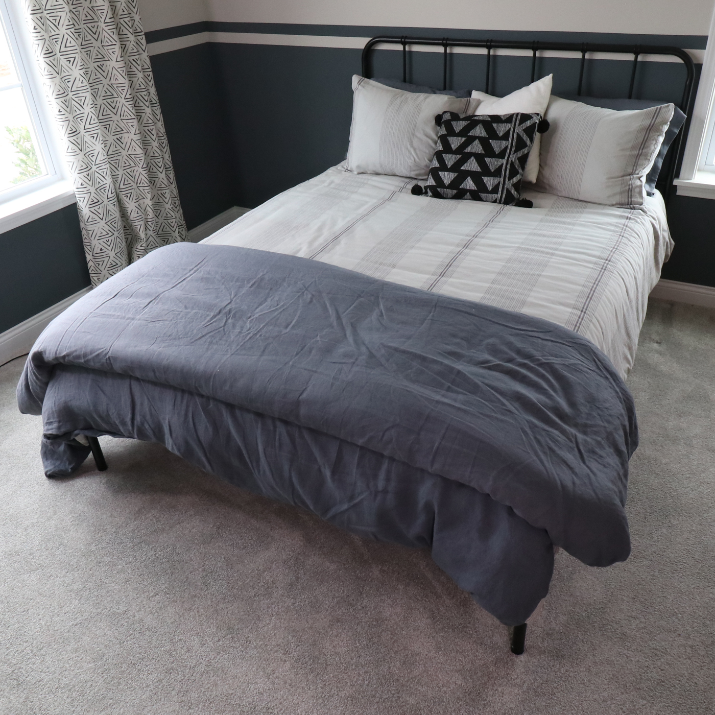 Industrial/Victorian Style Ebonized Metal Queen Bed Frame