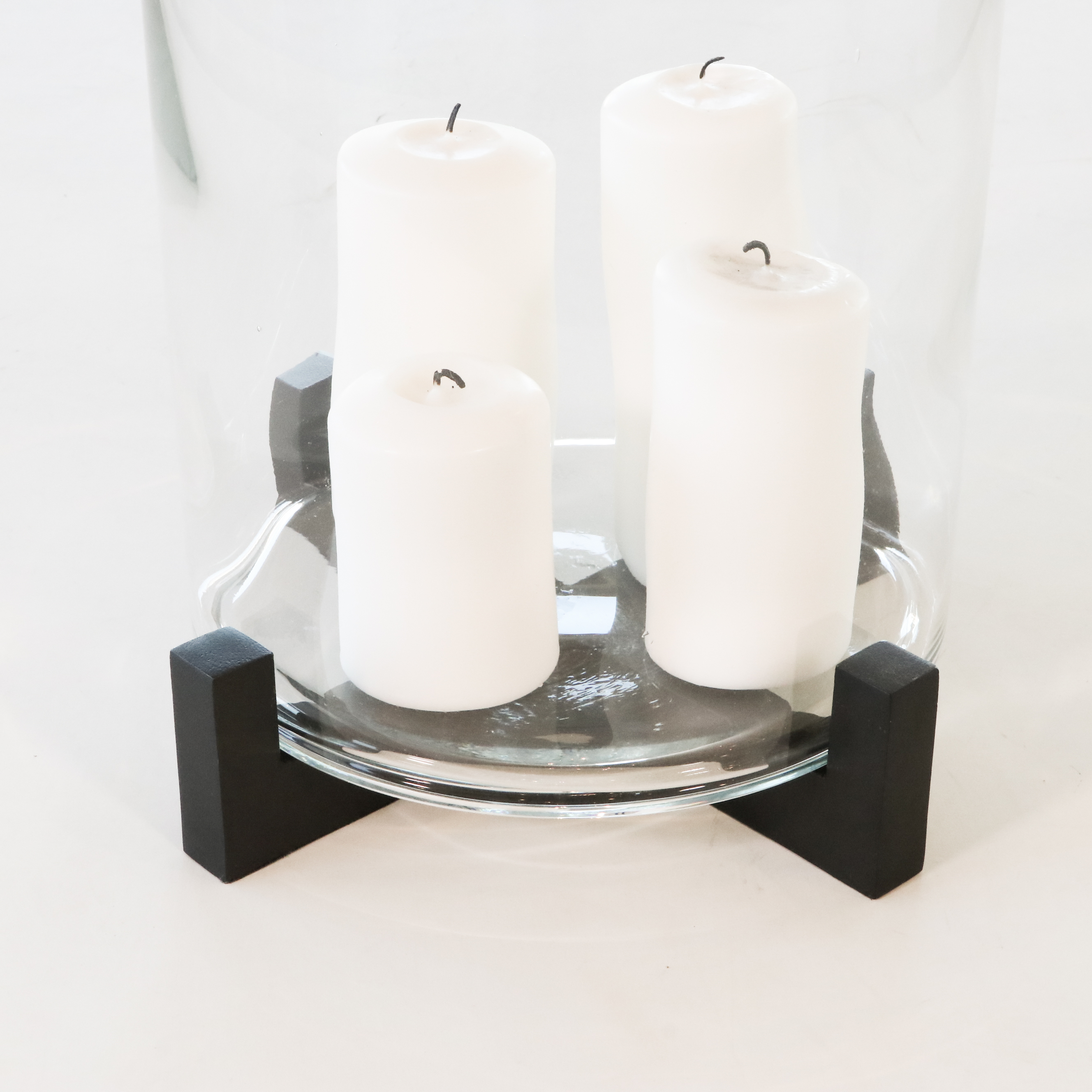 Three Oversized Glass Candle Hurricanes with Stands