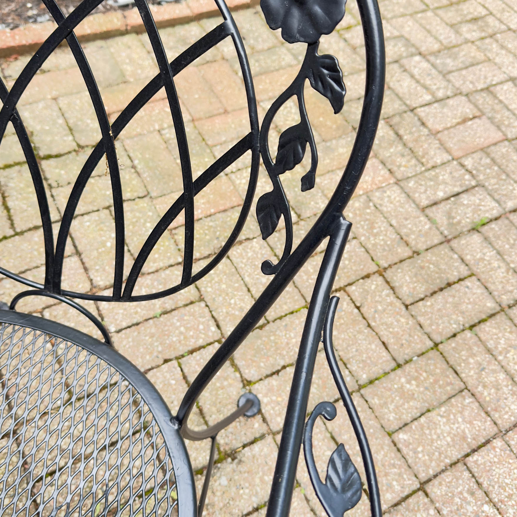 Glass-Top Patio Table and Four Openwork Floral Lattice Chairs