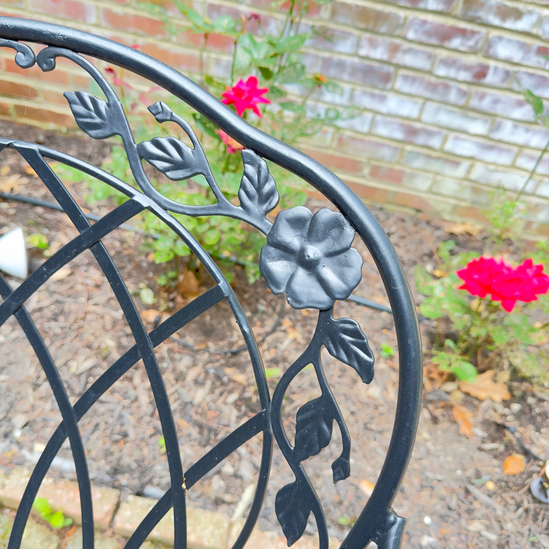 Glass-Top Patio Table and Four Openwork Floral Lattice Chairs