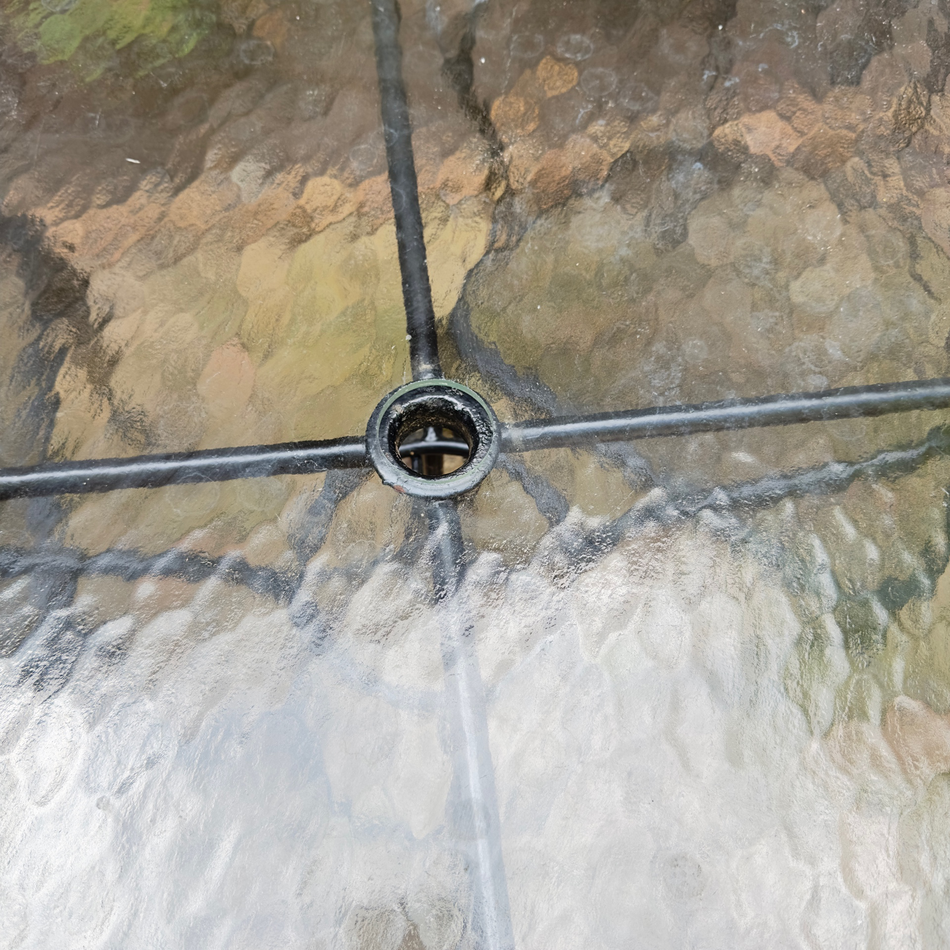 Glass-Top Patio Table and Four Openwork Floral Lattice Chairs