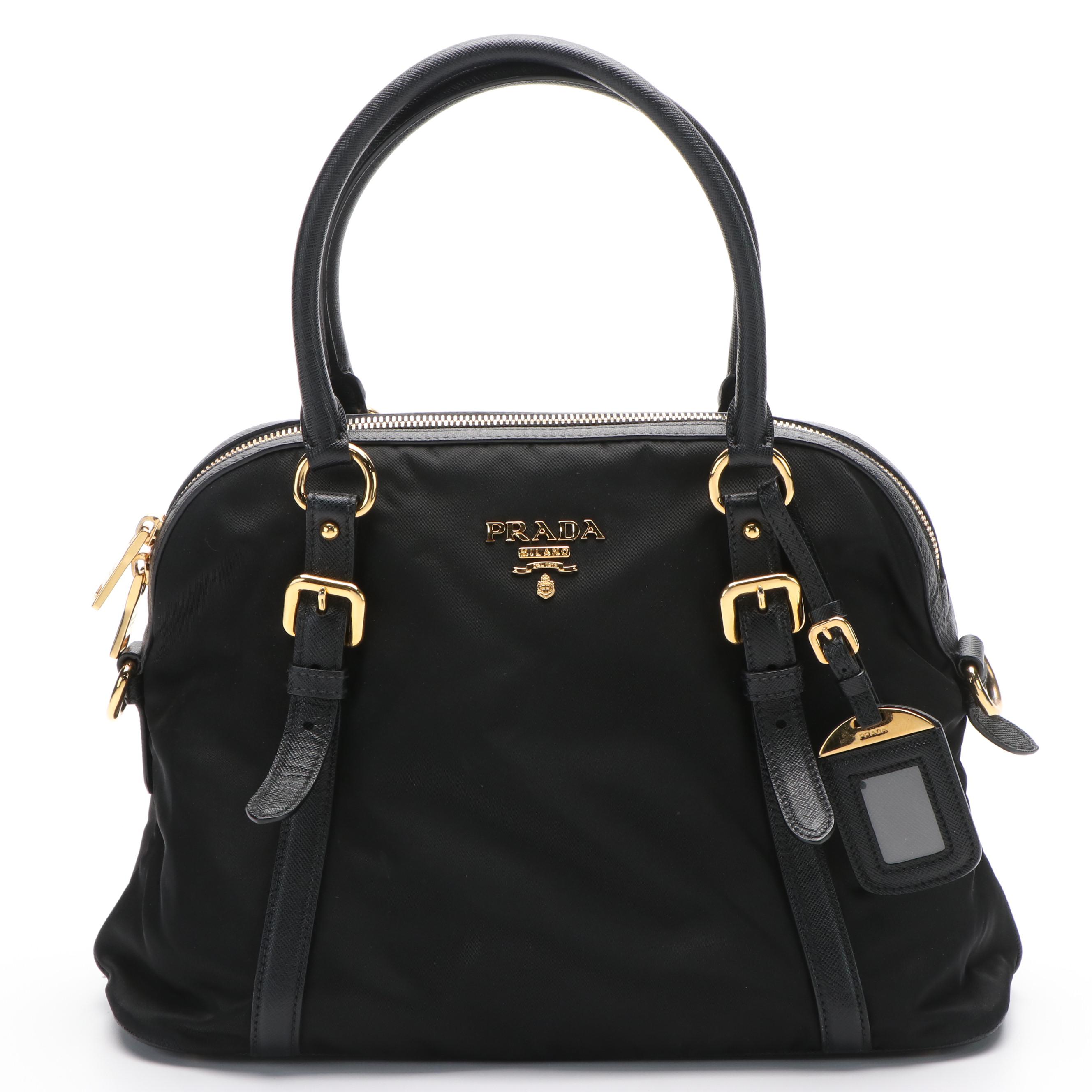 Prada Black Tessuto Nylon and Saffiano Leather Satchel