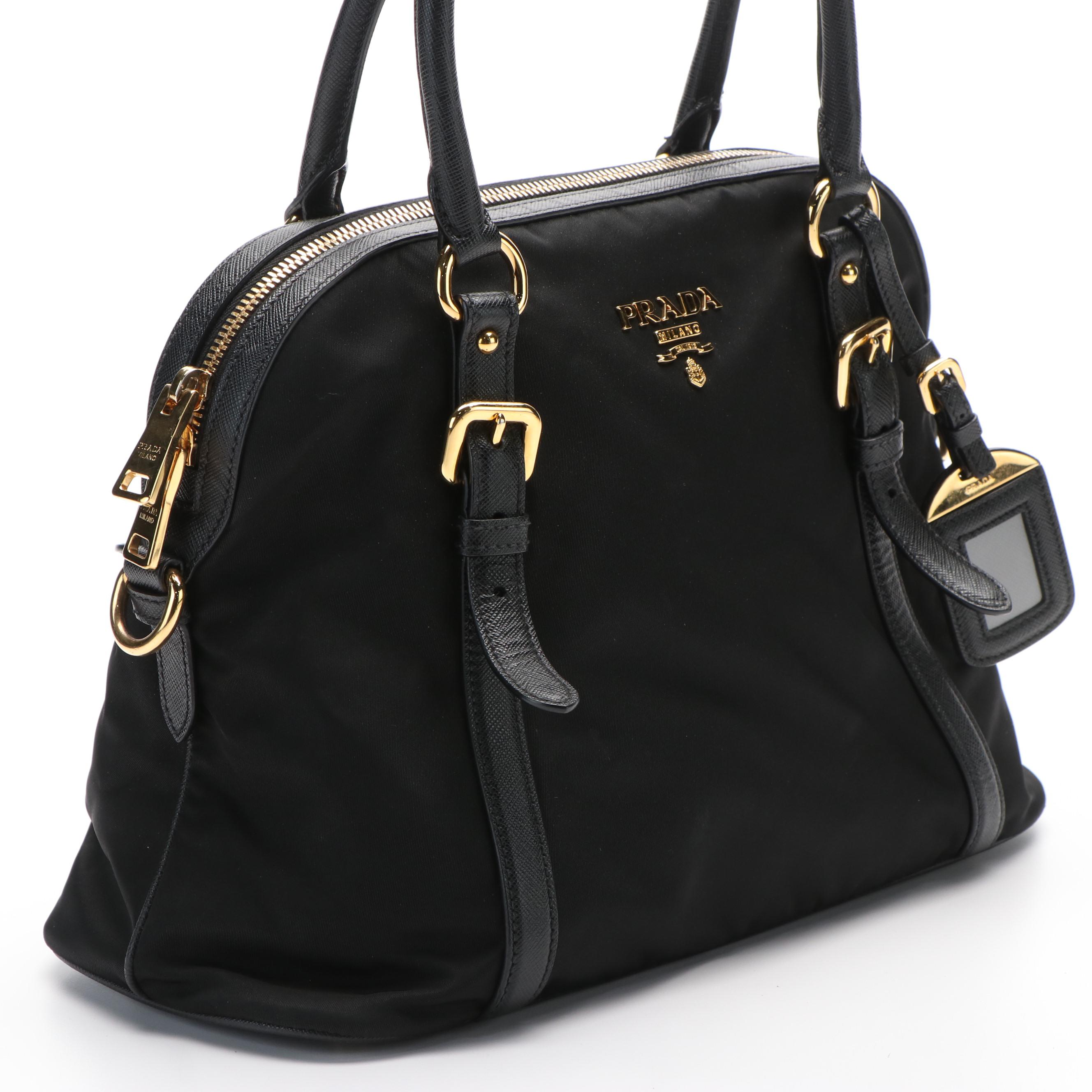 Prada Black Tessuto Nylon and Saffiano Leather Satchel