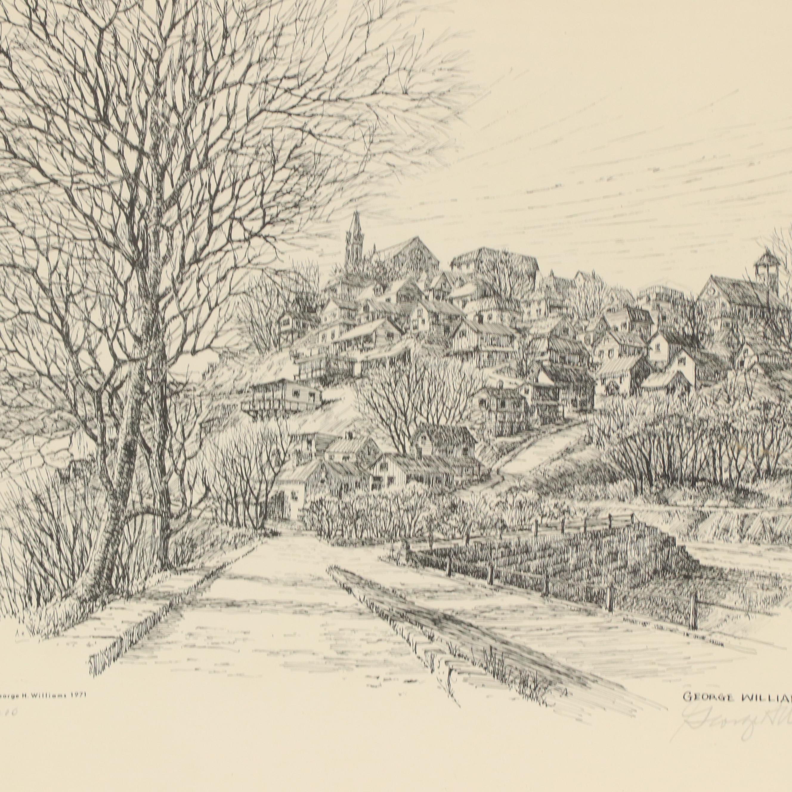 George Williams Lithograph of Cincinnati Neighborhood Landscape, 1971