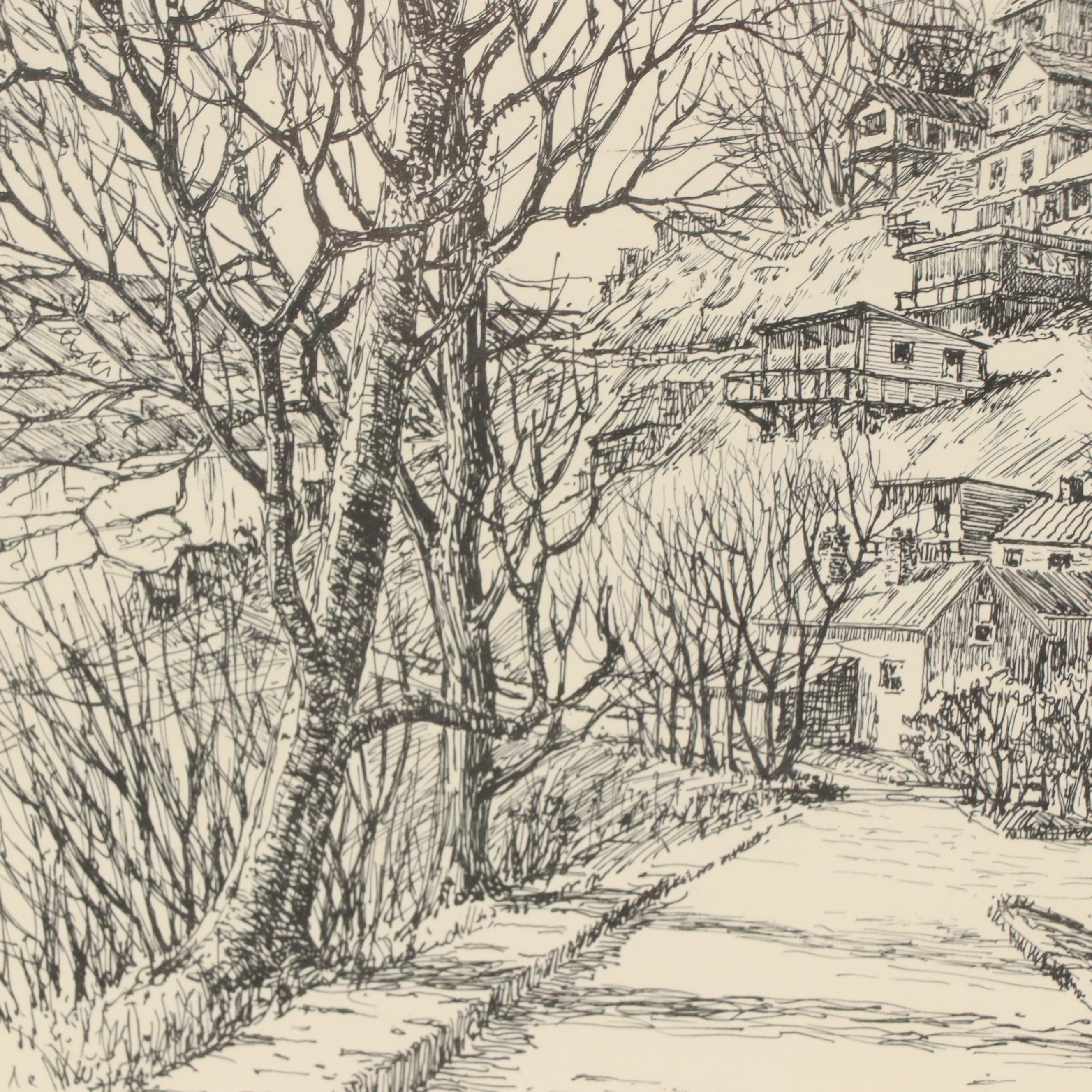 George Williams Lithograph of Cincinnati Neighborhood Landscape, 1971