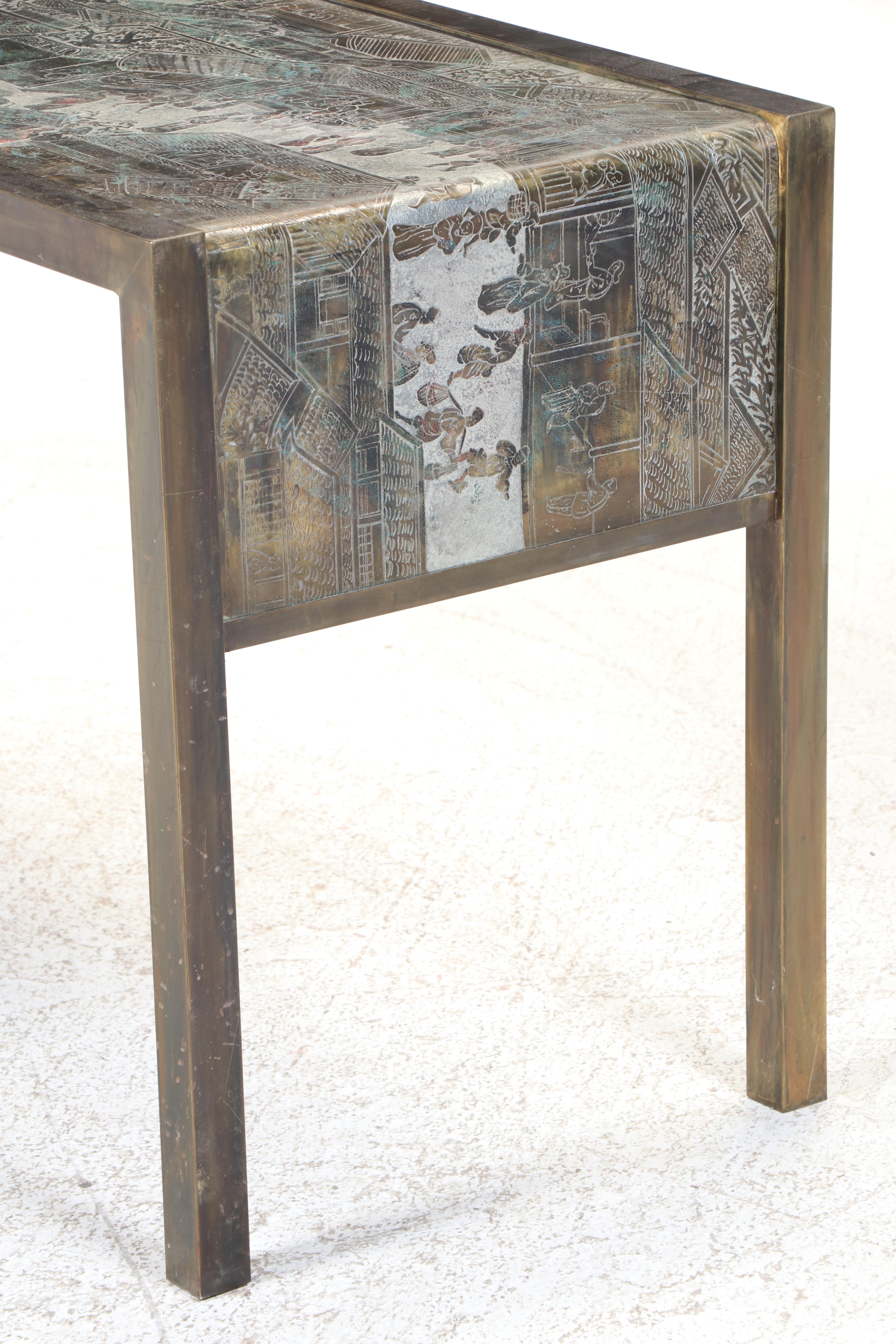 Philip & Kelvin LaVerne "Spring Festival" Etched Bronze and Pewter Console Table