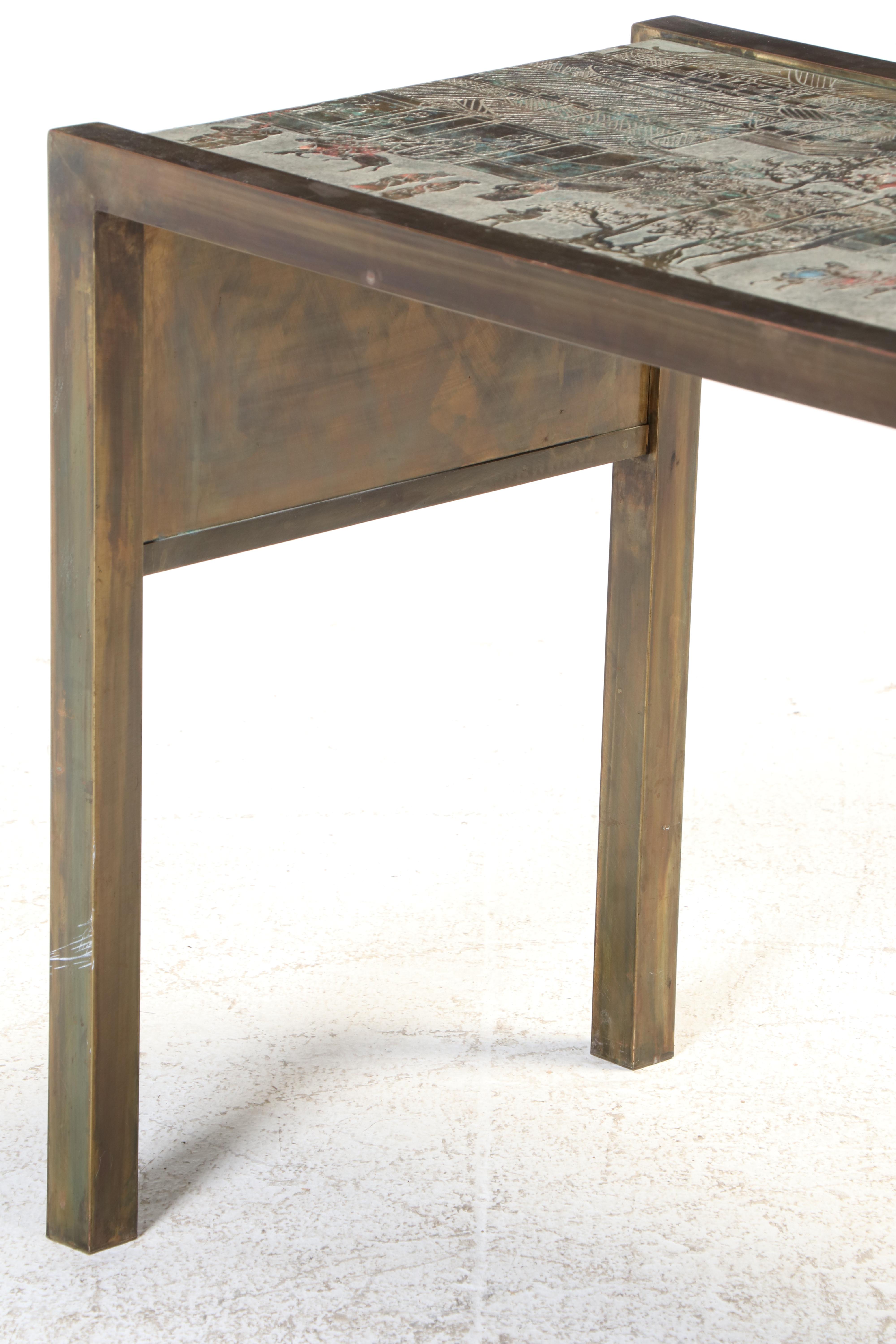 Philip & Kelvin LaVerne "Spring Festival" Etched Bronze and Pewter Console Table