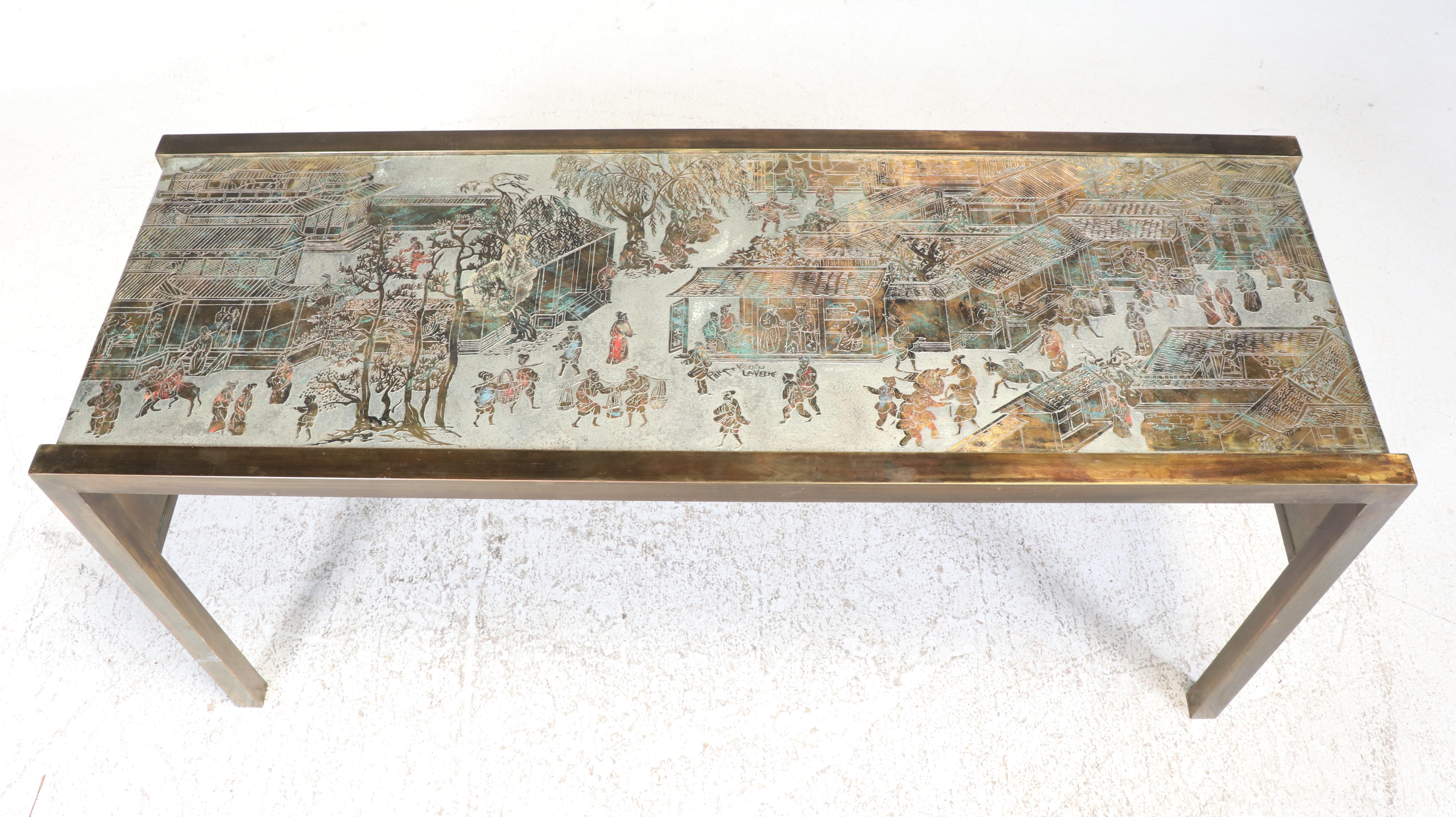 Philip & Kelvin LaVerne "Spring Festival" Etched Bronze and Pewter Console Table