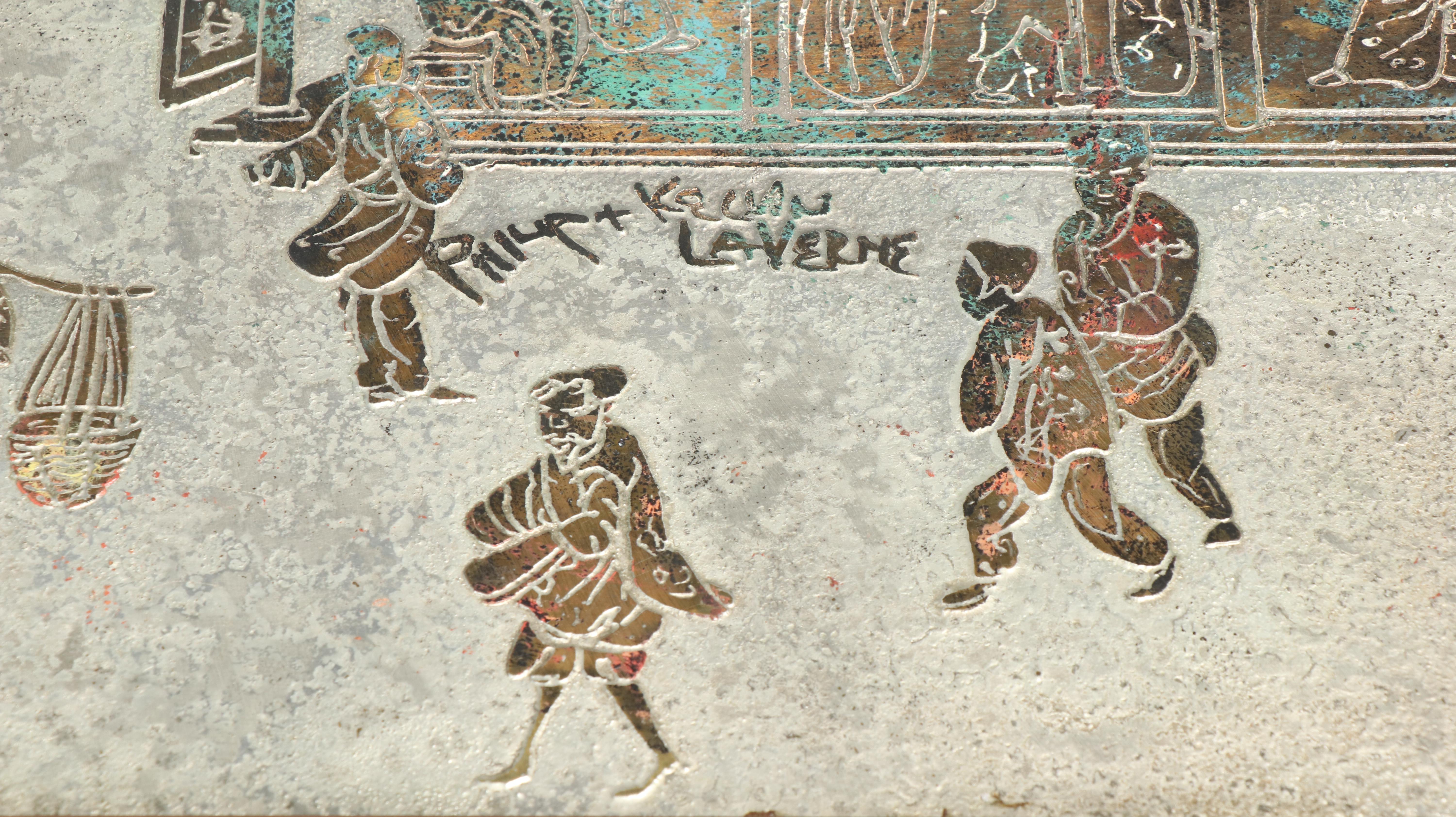 Philip & Kelvin LaVerne "Spring Festival" Etched Bronze and Pewter Console Table