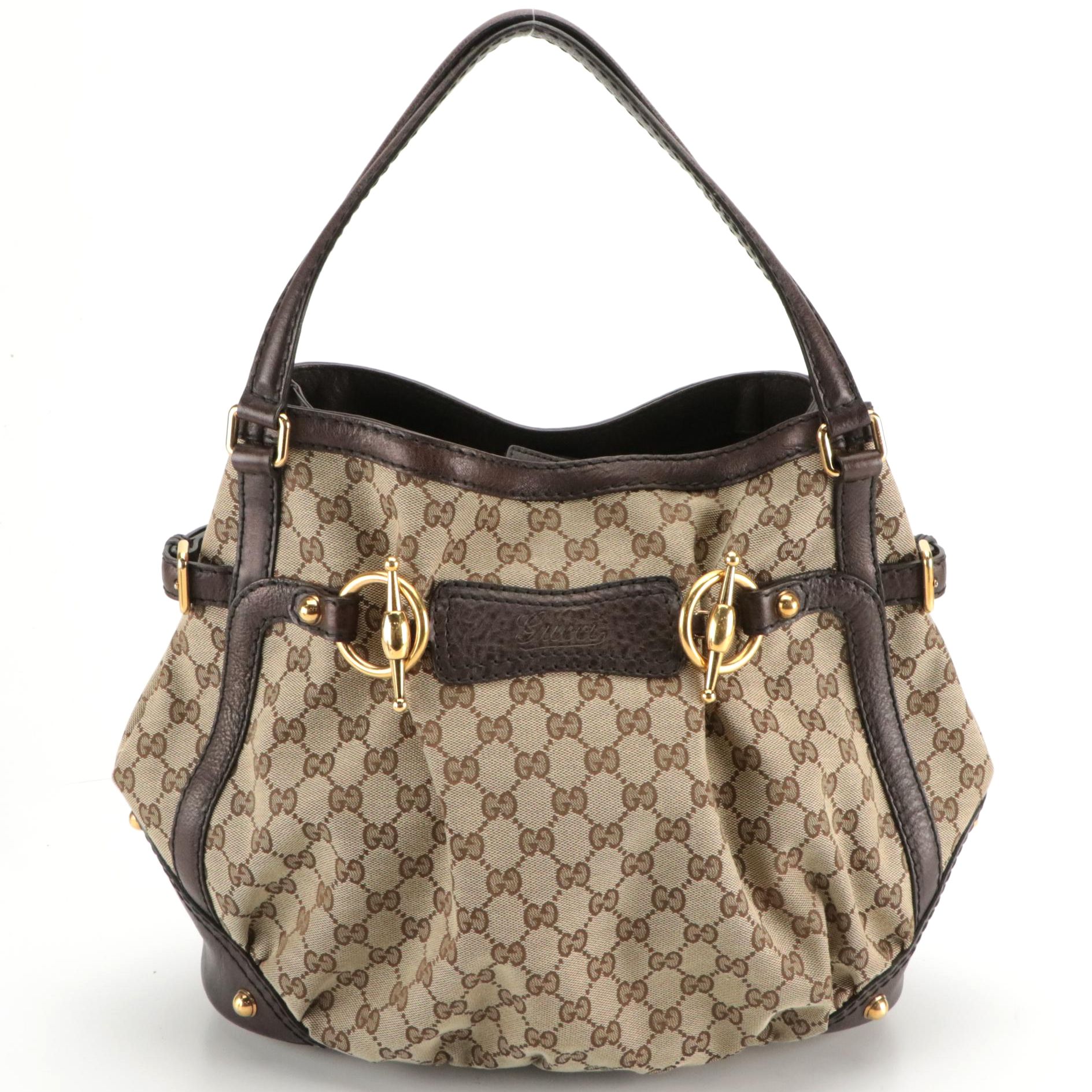 Gucci Horsebit Slouchy Shoulder Bag in GG Canvas and Leather