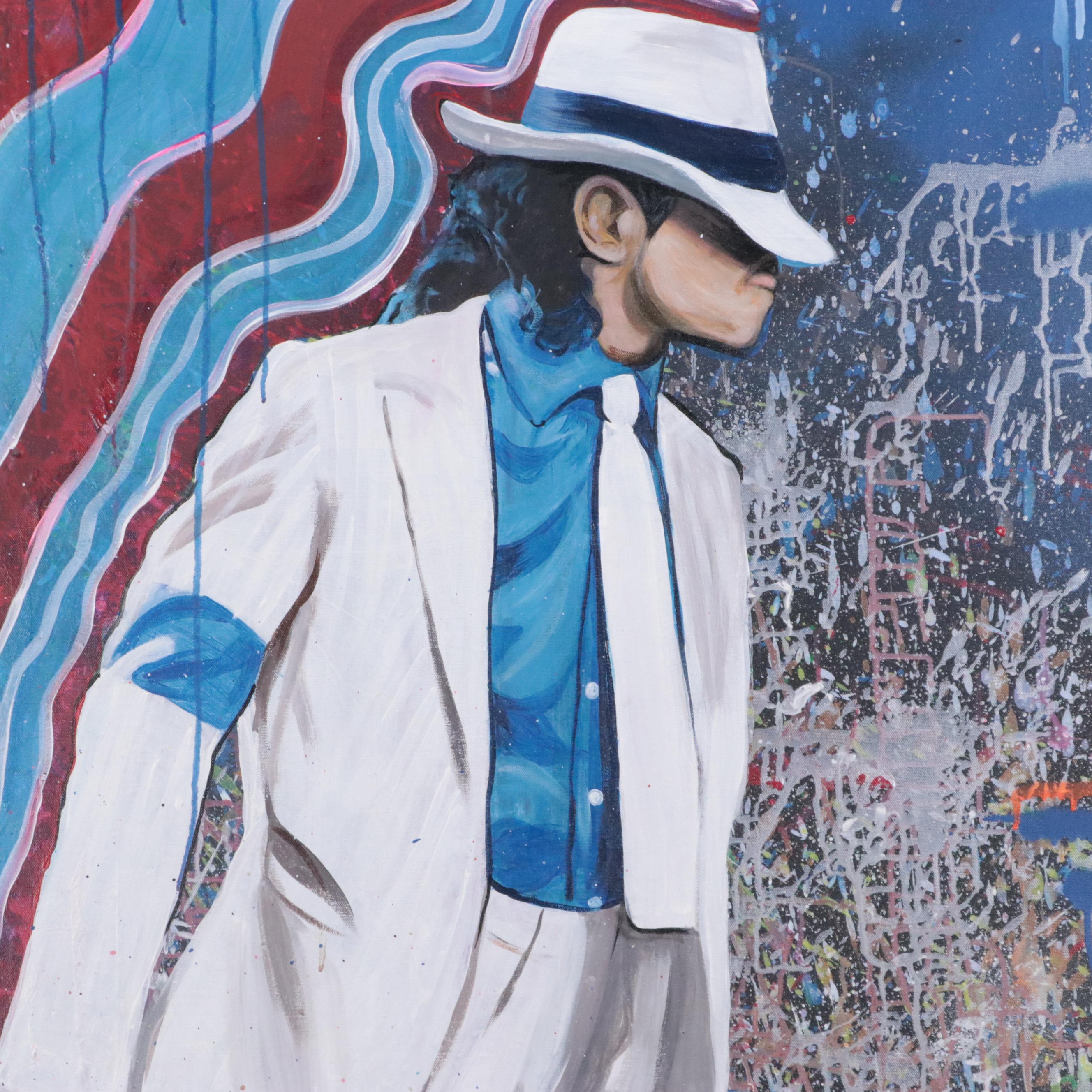 Vasu Bhushan Large-Scale Acrylic Painting of Michael Jackson