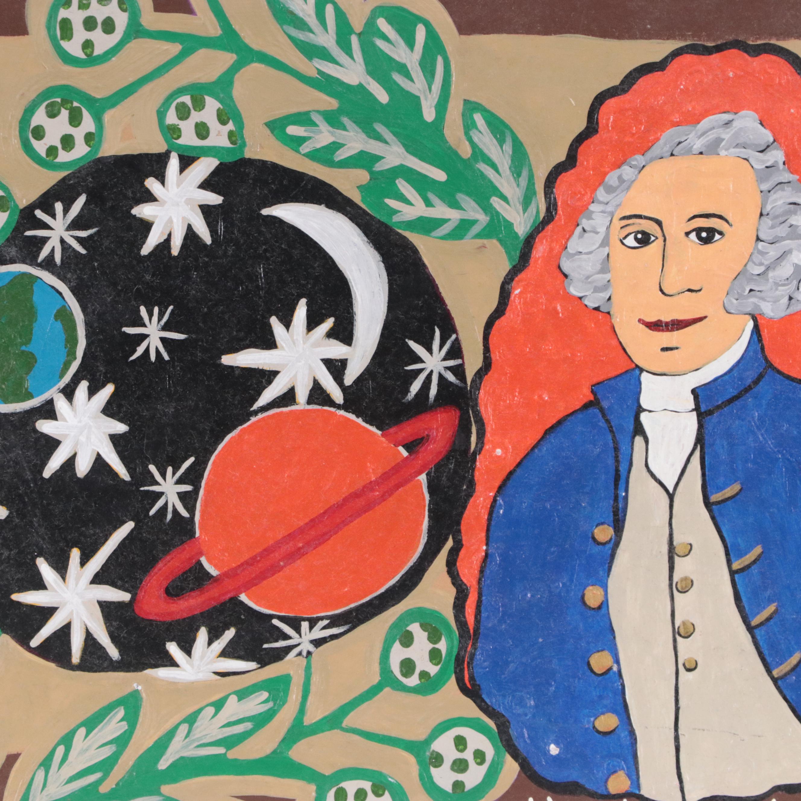 Katherine Michael Folk Art Acrylic Painting "Goat, Space, Mermaid," 2012