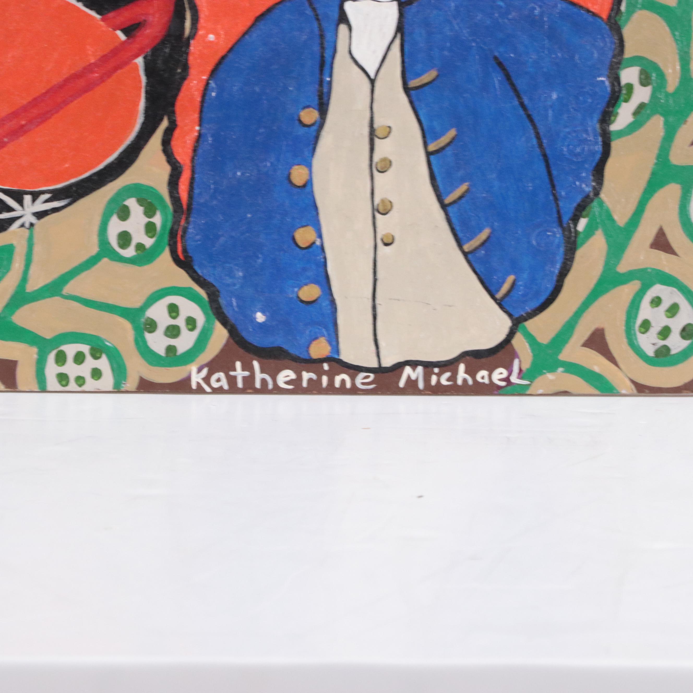 Katherine Michael Folk Art Acrylic Painting "Goat, Space, Mermaid," 2012