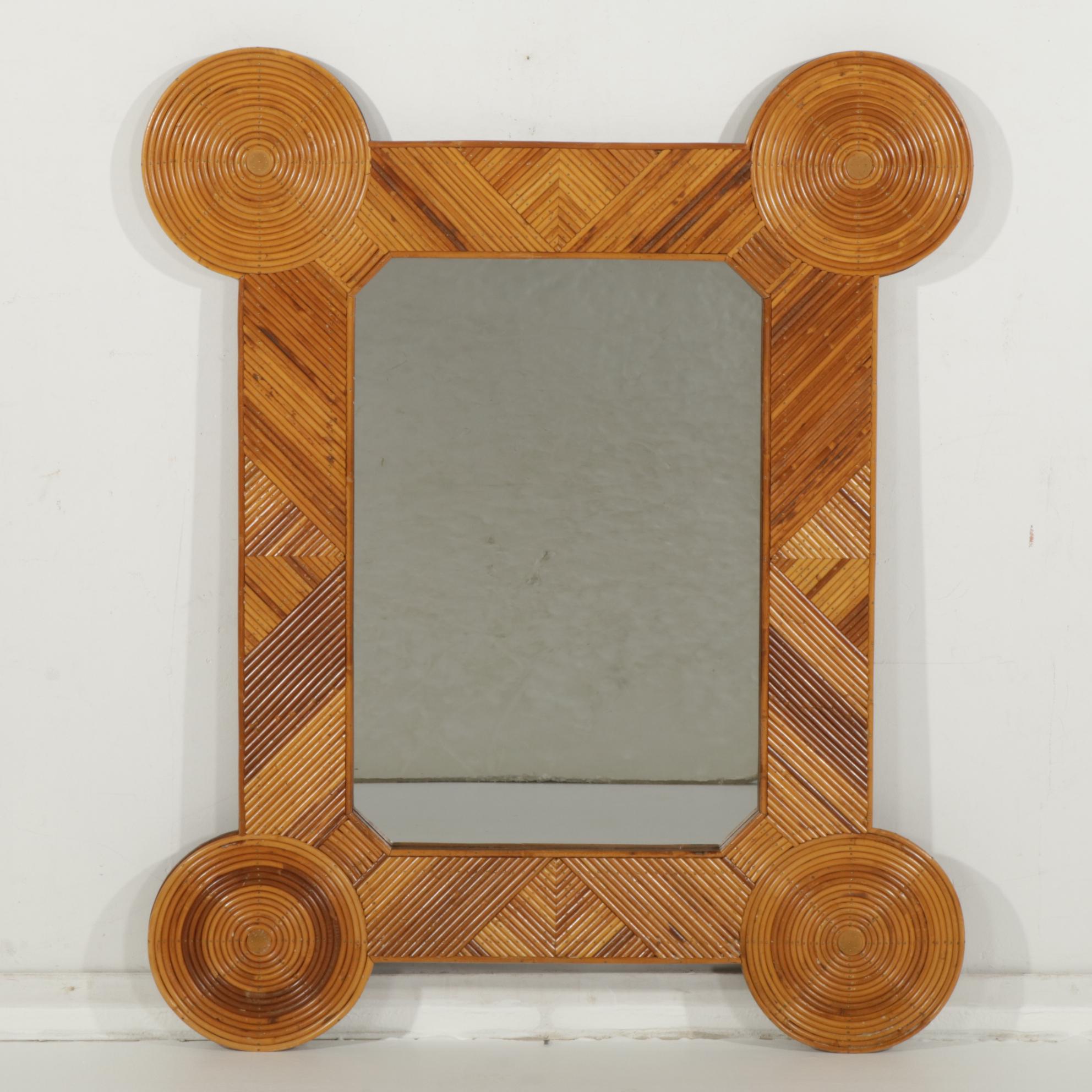 Arpex Intl. "Colin Morrow Collection" Italian Modernist Rattan Wall Mirror