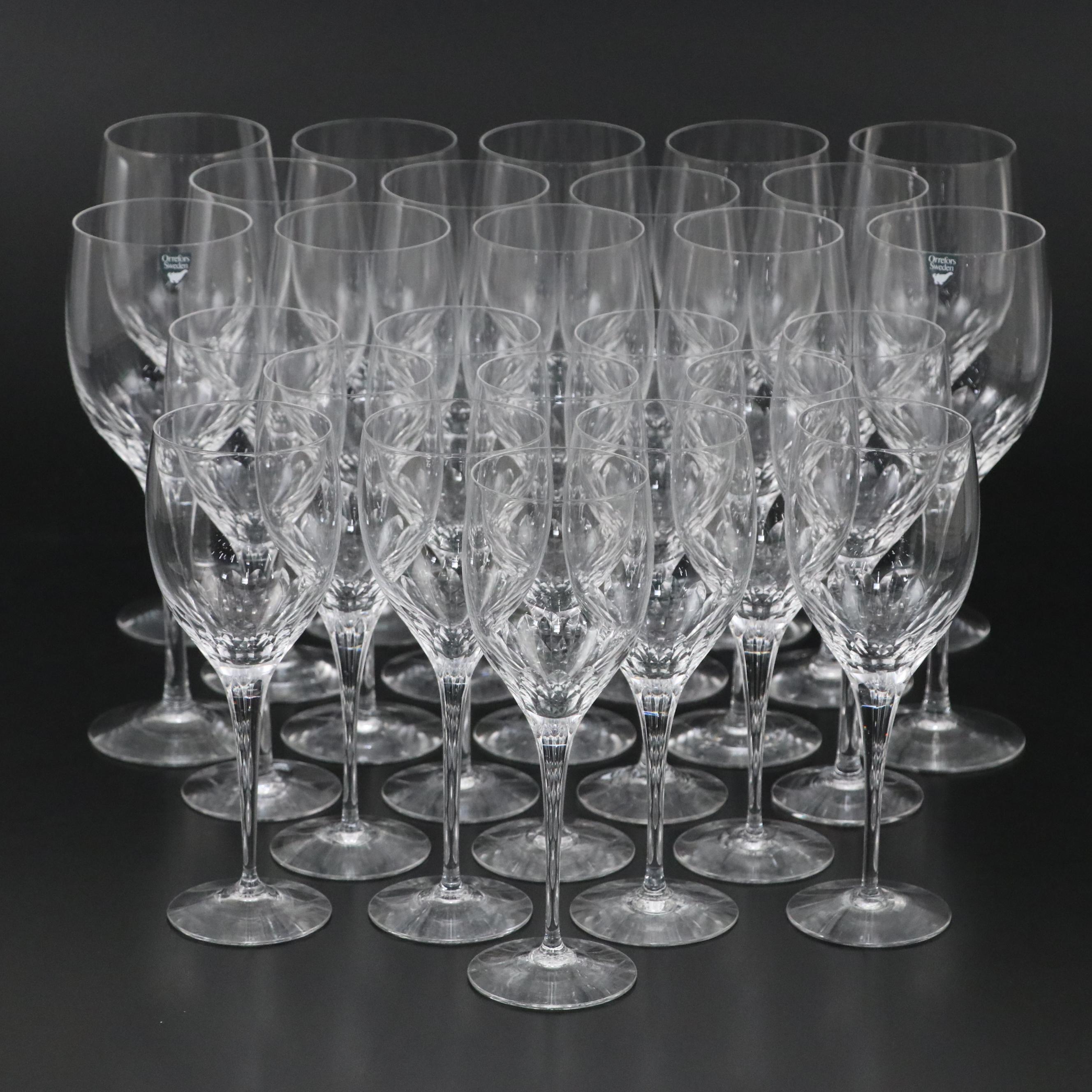 Orrefors "Prelude Clear" Water Goblets and Claret Wine Glasses, 21st Century