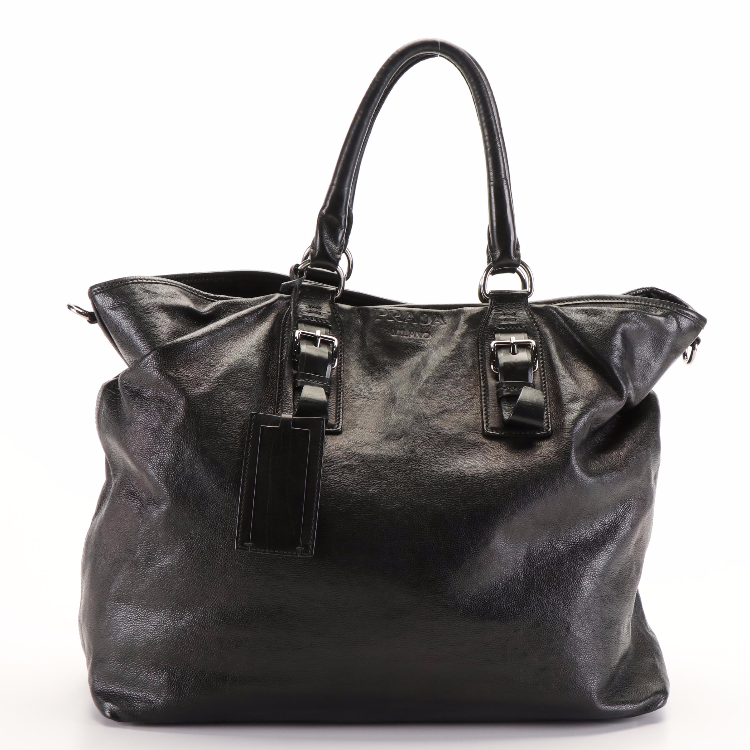 Prada Top Handle Tote Bag in Black Leather