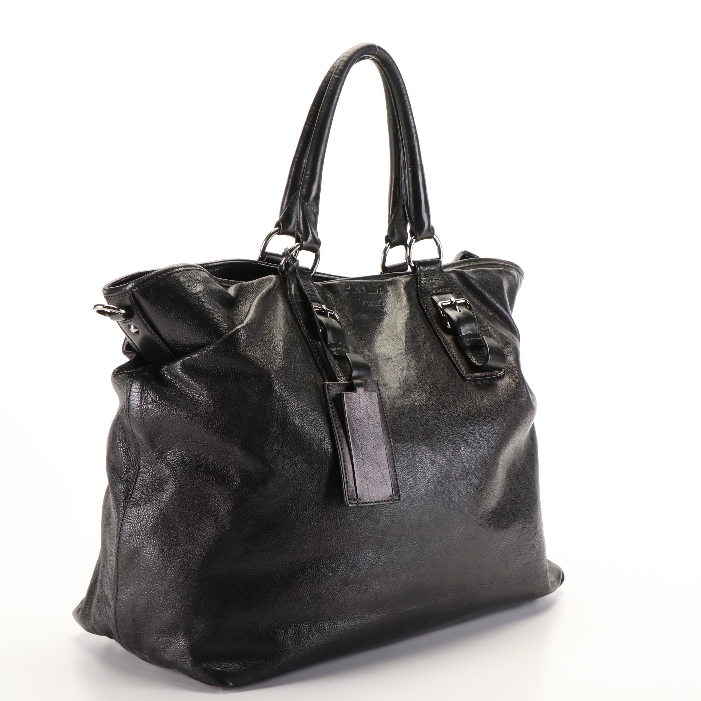 Prada Top Handle Tote Bag in Black Leather