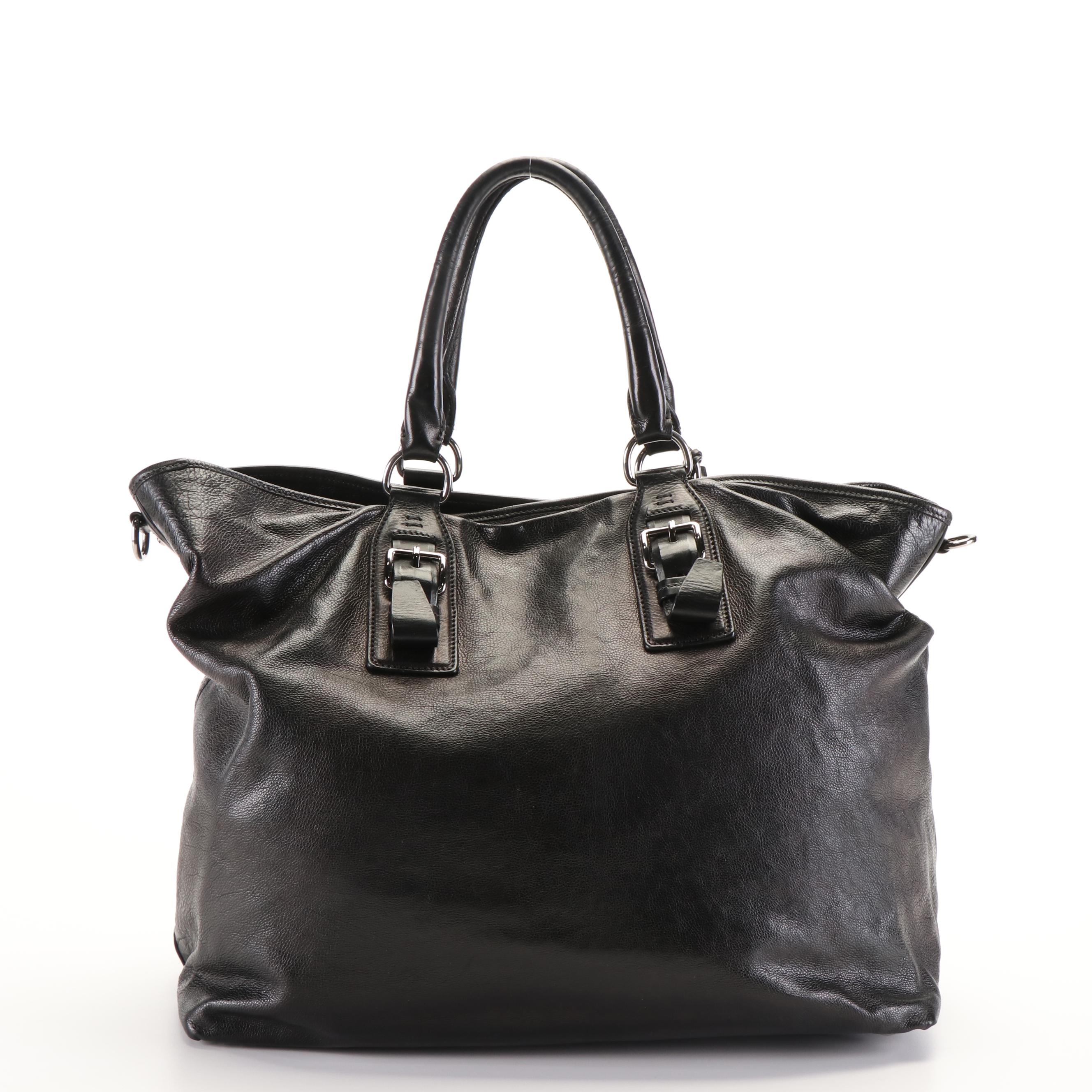 Prada Top Handle Tote Bag in Black Leather