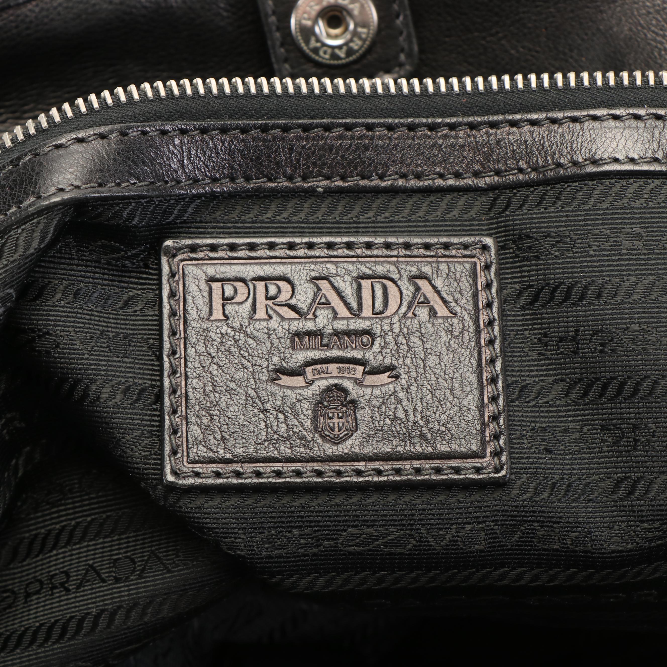 Prada Top Handle Tote Bag in Black Leather