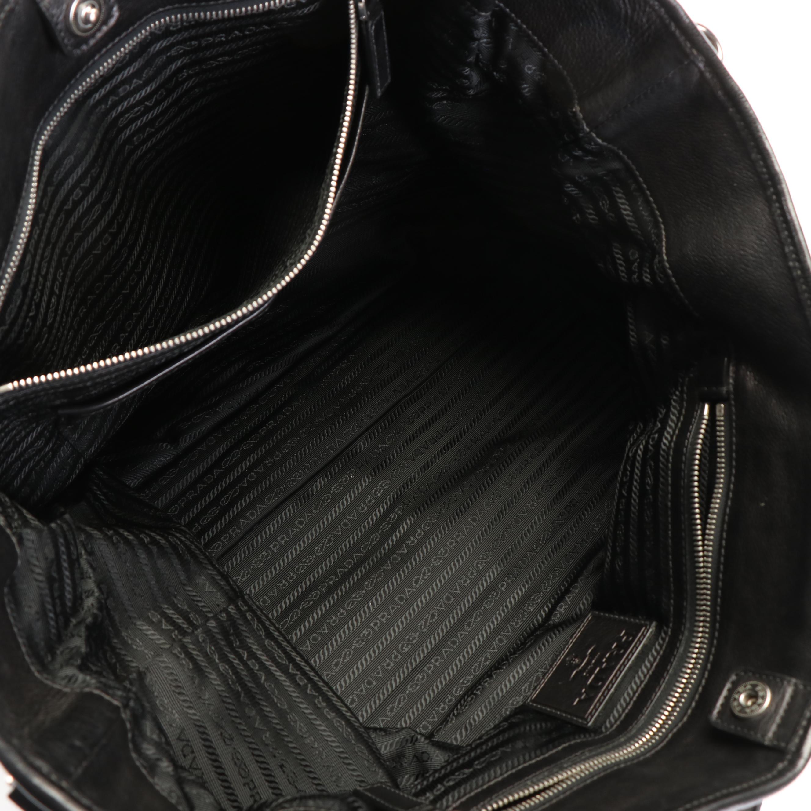 Prada Top Handle Tote Bag in Black Leather