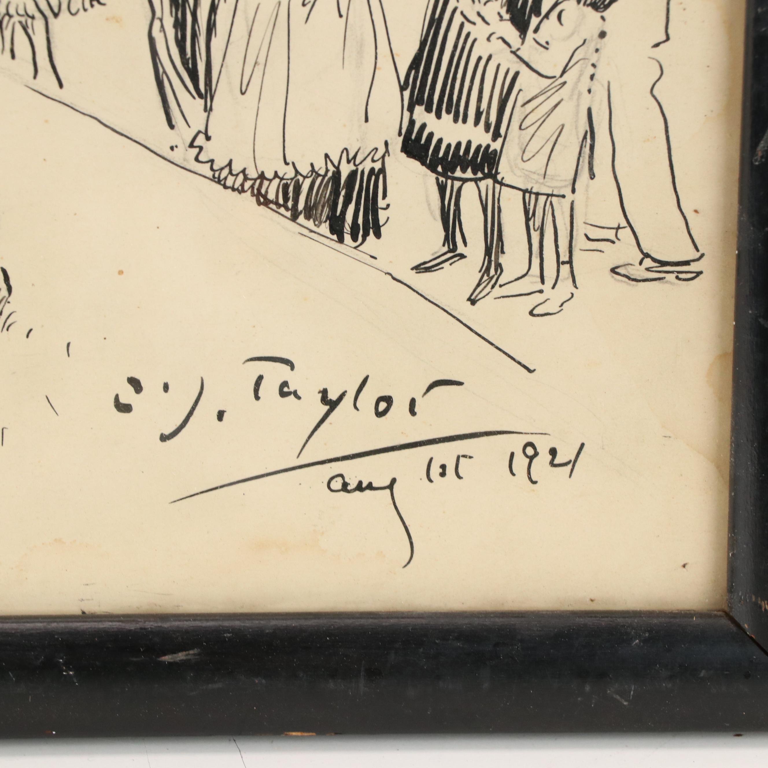 Ink Drawing of Boothbay Harbor City Street Scene, 1921