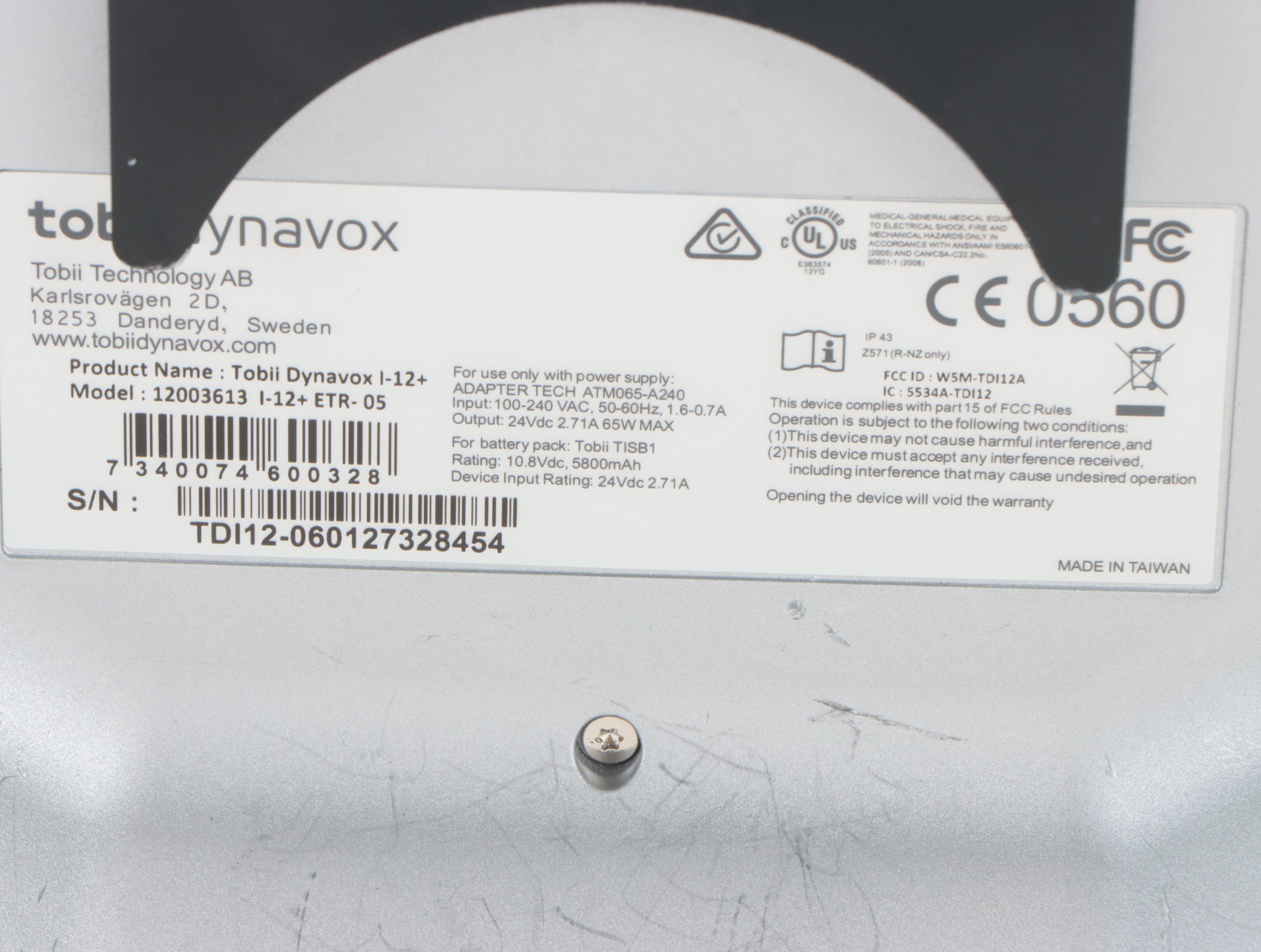 Tobii Dynavox i-12+ Eye Tracker Device, 21st Century