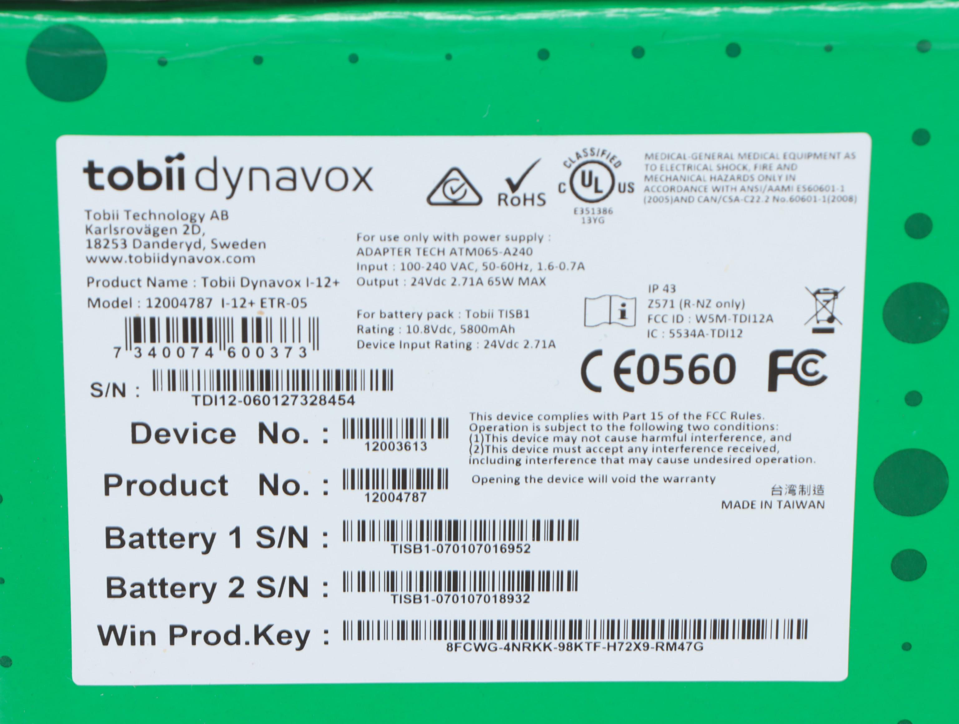 Tobii Dynavox i-12+ Eye Tracker Device, 21st Century