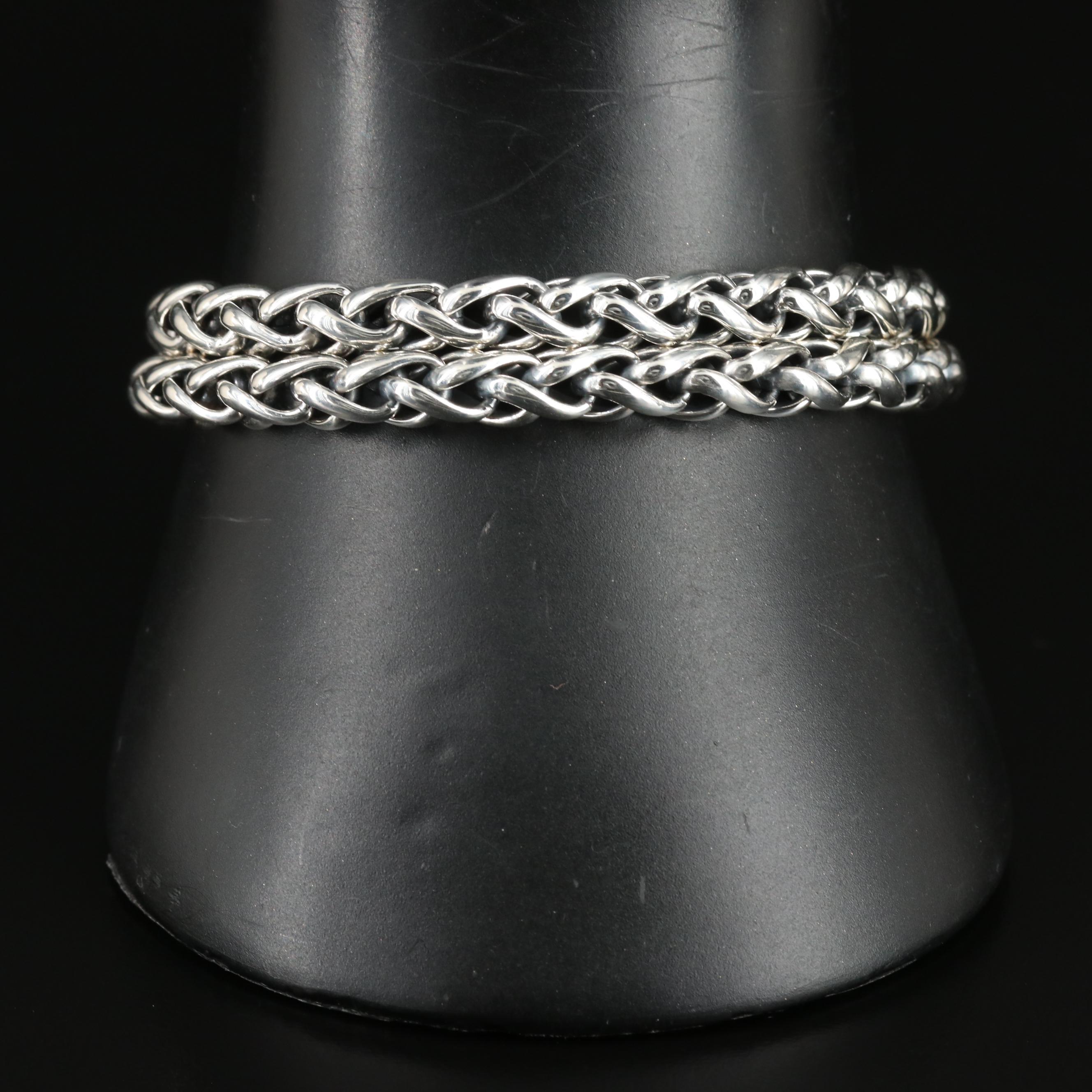 David Yurman Sterling Garnet Double Wheat Chain Buckle Bracelet with 14K Accents