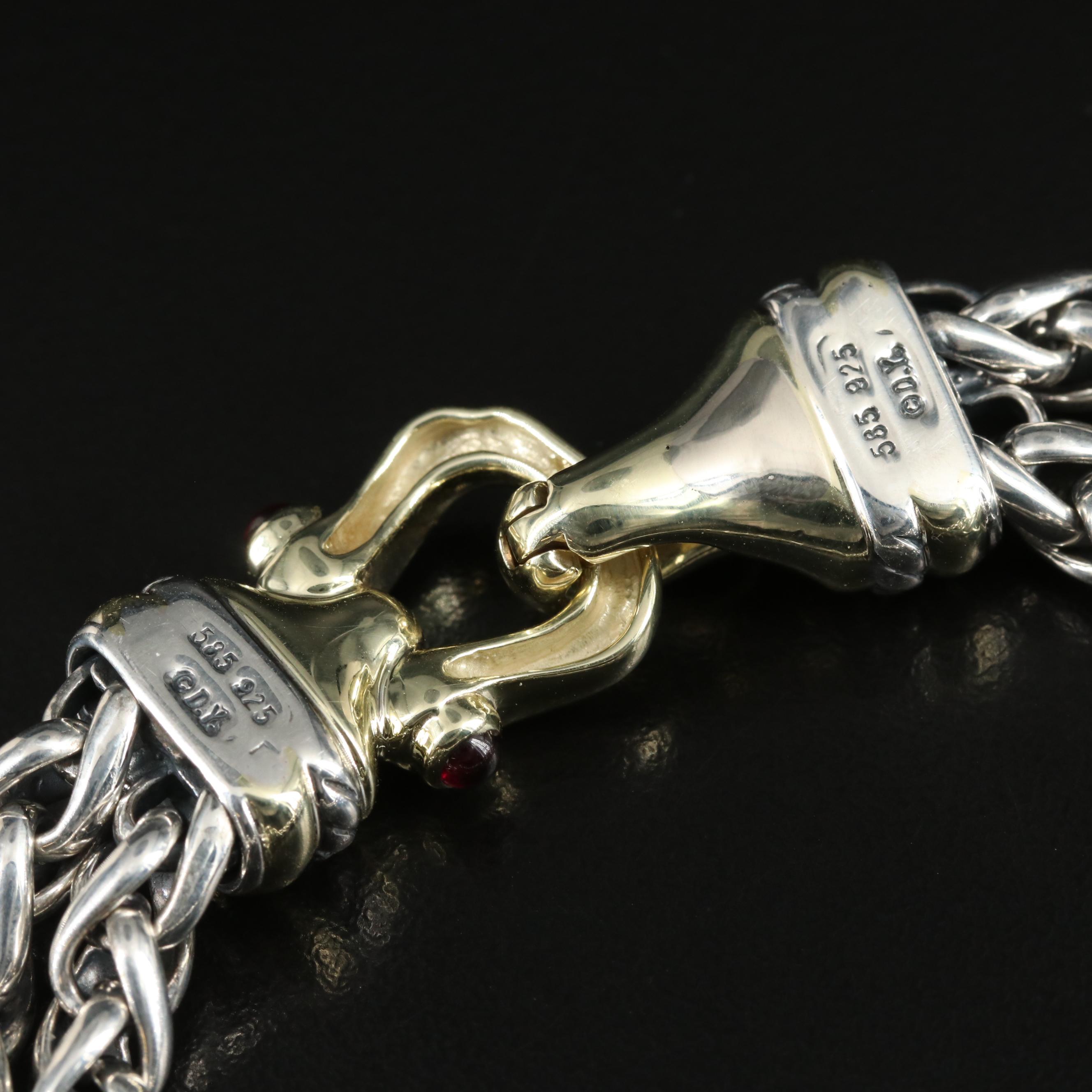 David Yurman Sterling Garnet Double Wheat Chain Buckle Bracelet with 14K Accents