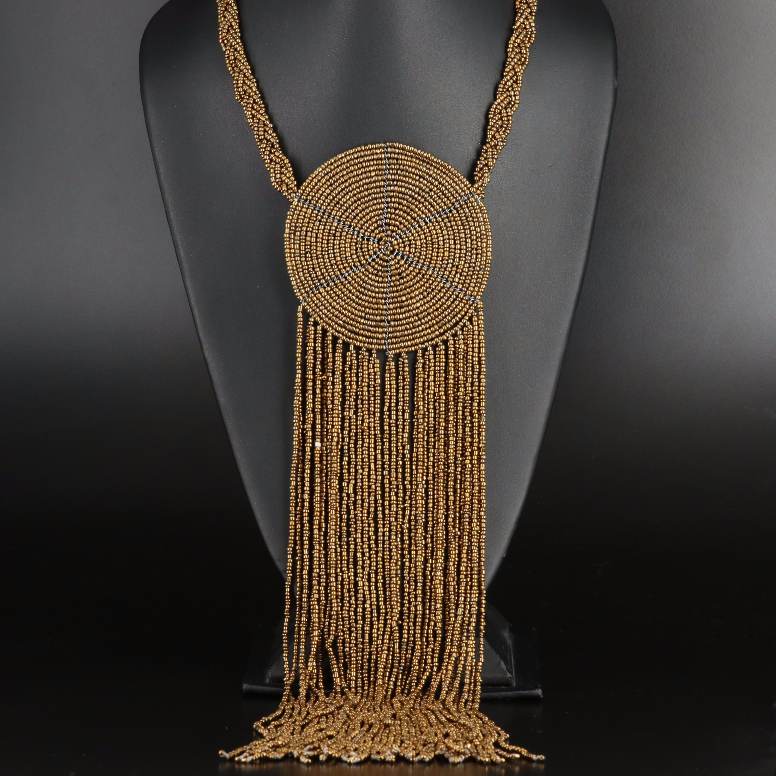Beaded Medallion Necklace with Fringe