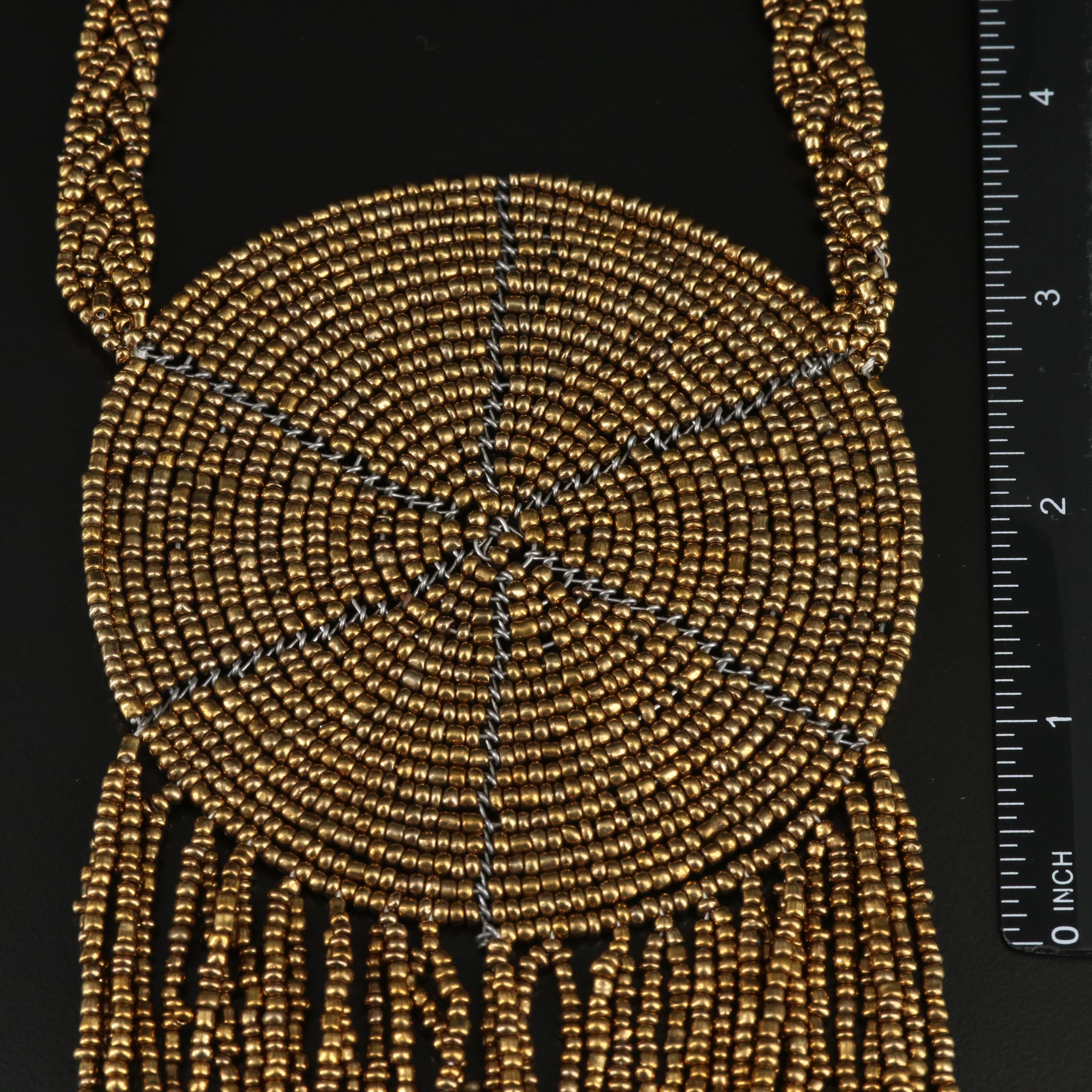 Beaded Medallion Necklace with Fringe