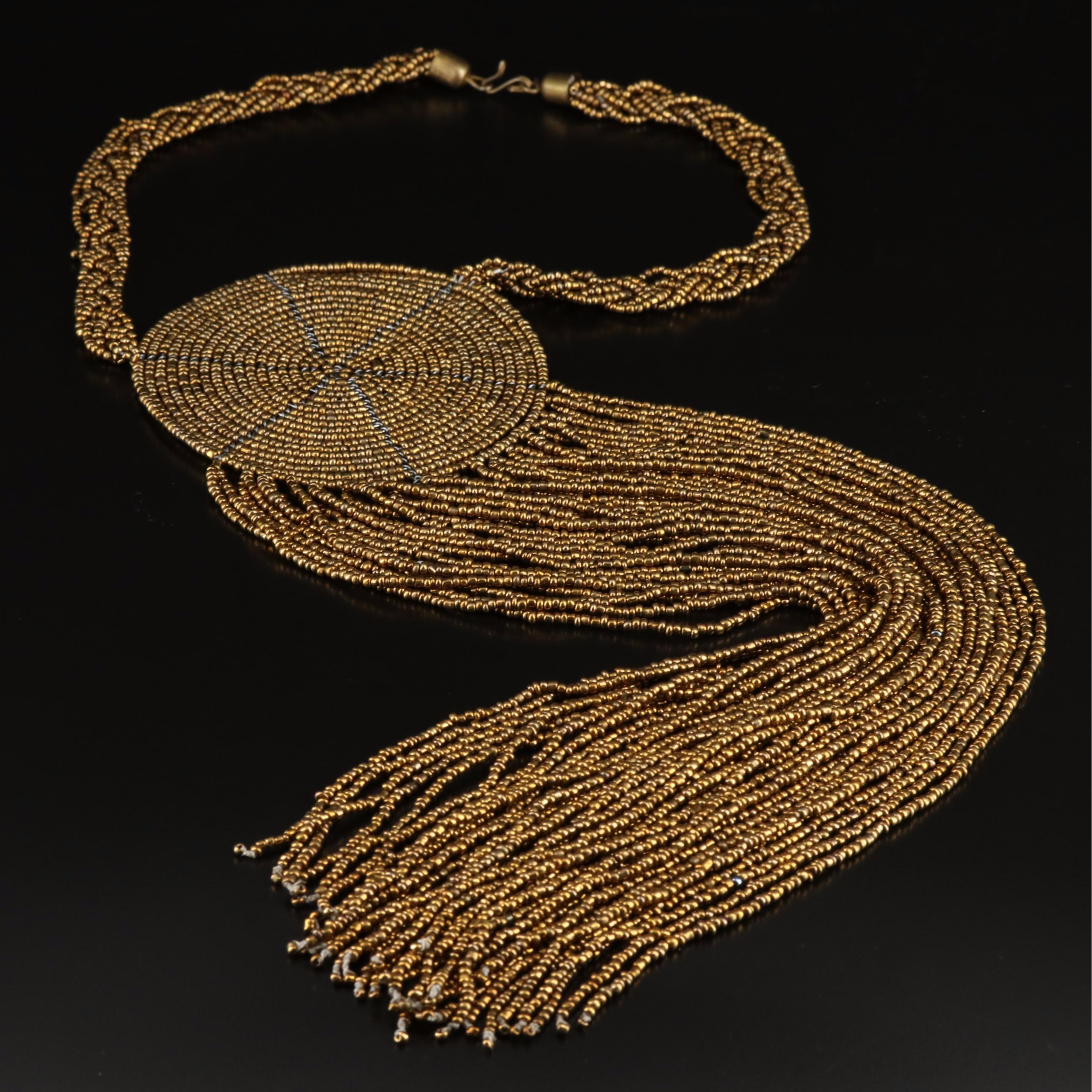 Beaded Medallion Necklace with Fringe