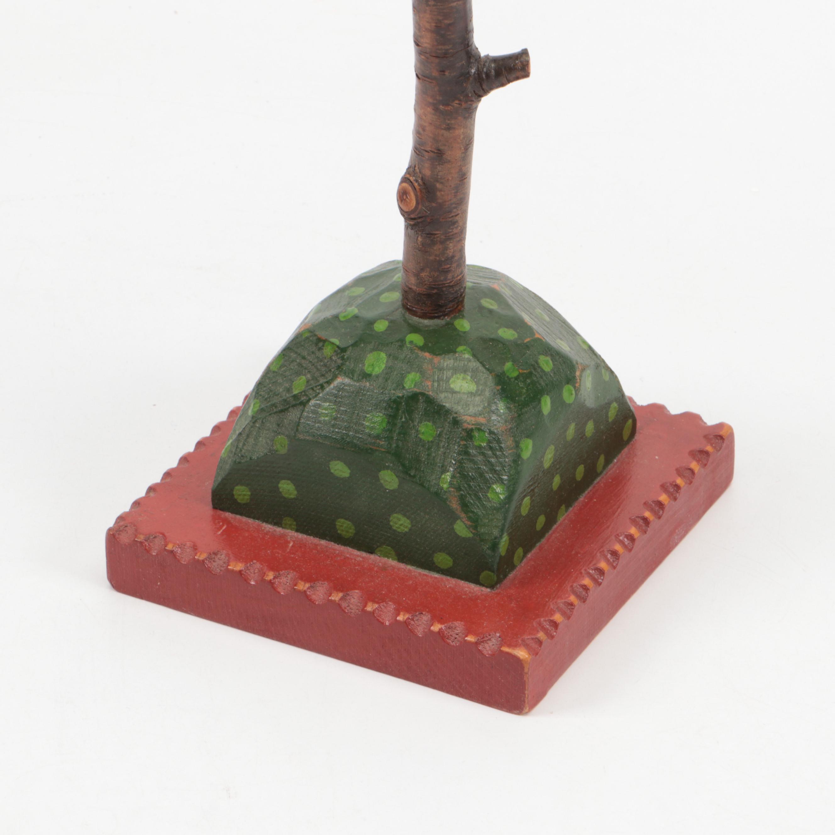 Tom Kelly Folk Art Style Carved Wood Bird Sculptures, 1986