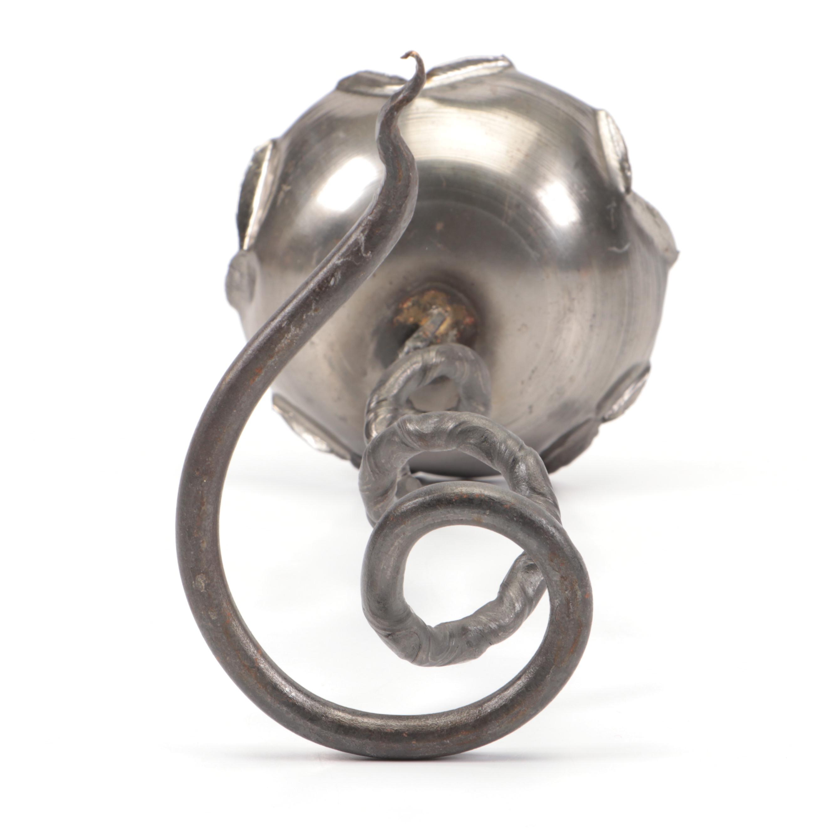 Hand-Crafted Iron Floral Candlestick with Other Steel and Wood Figurine