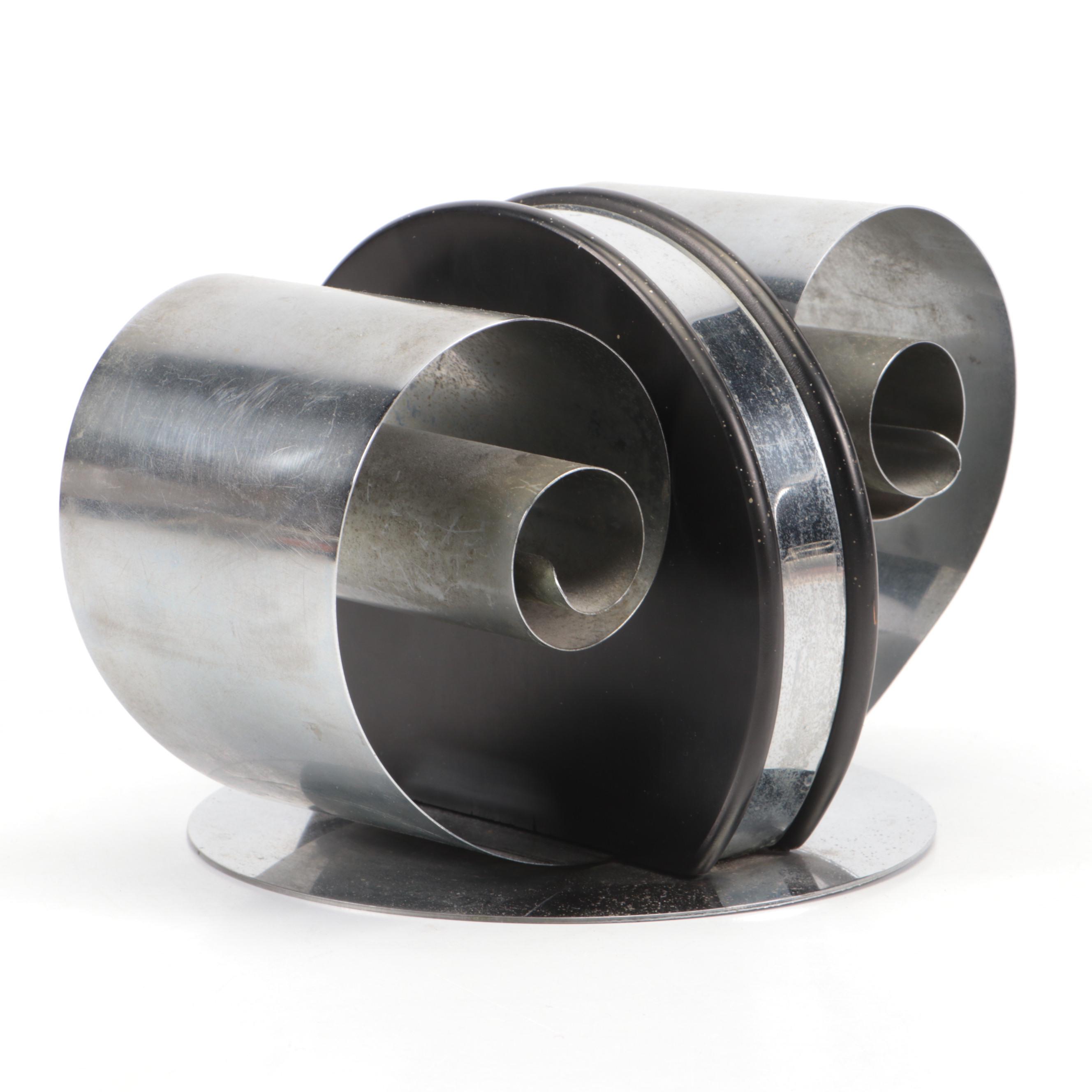 Hand-Crafted Iron Floral Candlestick with Other Steel and Wood Figurine