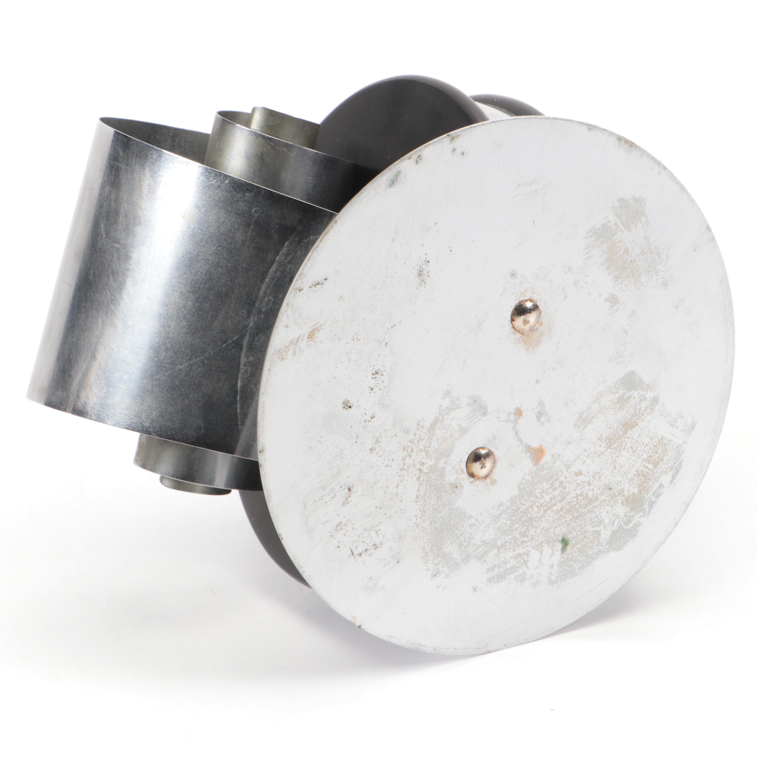 Hand-Crafted Iron Floral Candlestick with Other Steel and Wood Figurine