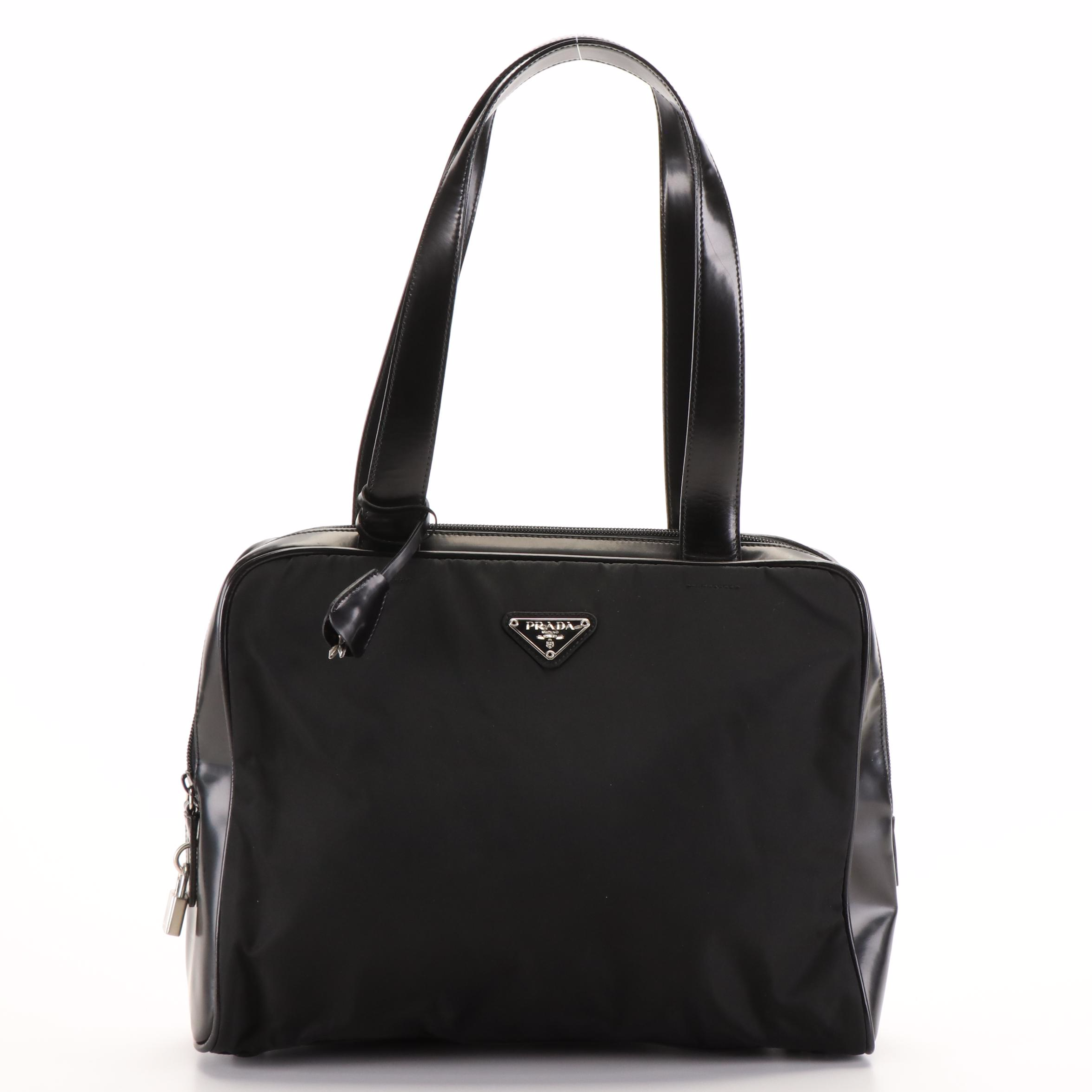 Prada Handbag in Black Tessuto Nylon and Patent Leather
