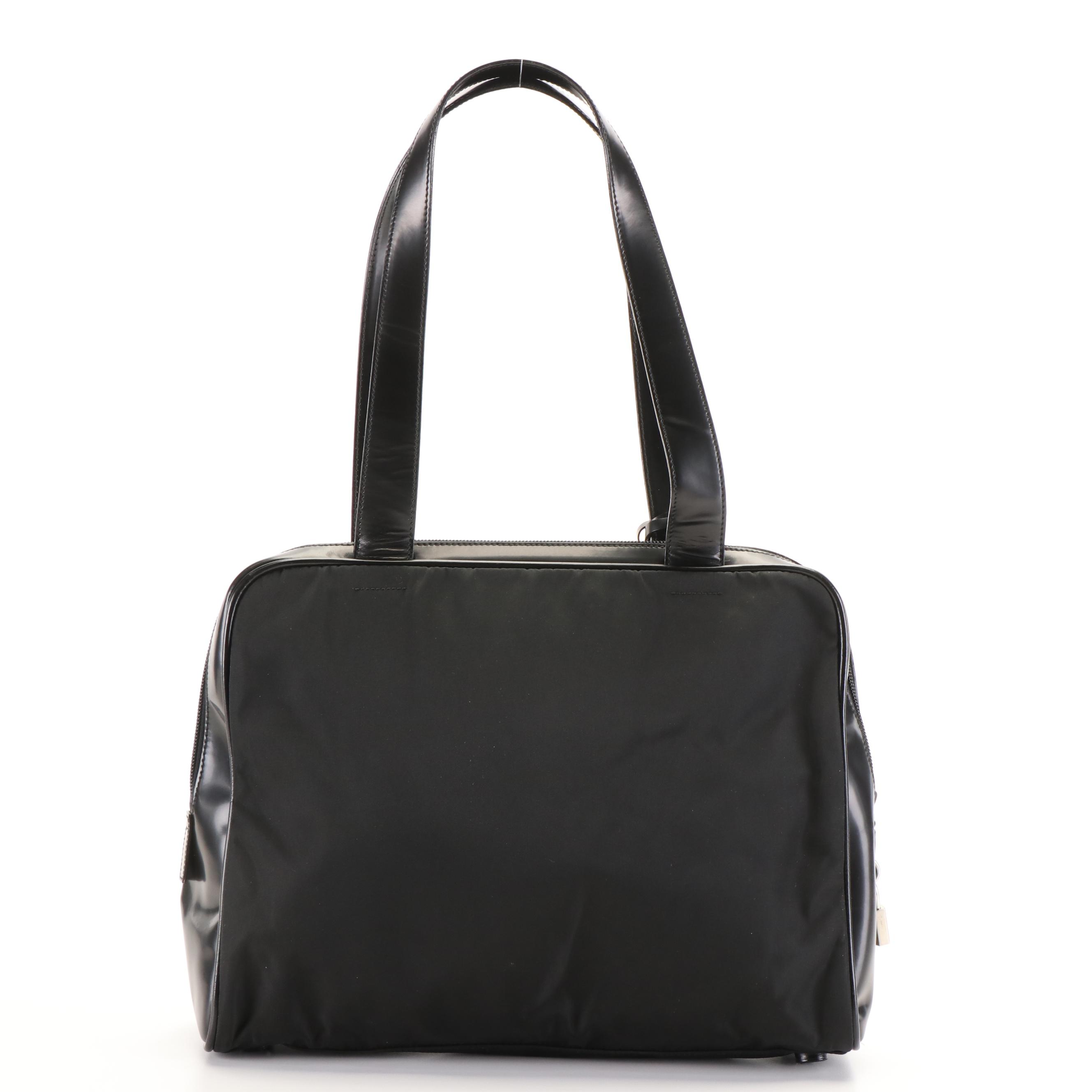 Prada Handbag in Black Tessuto Nylon and Patent Leather