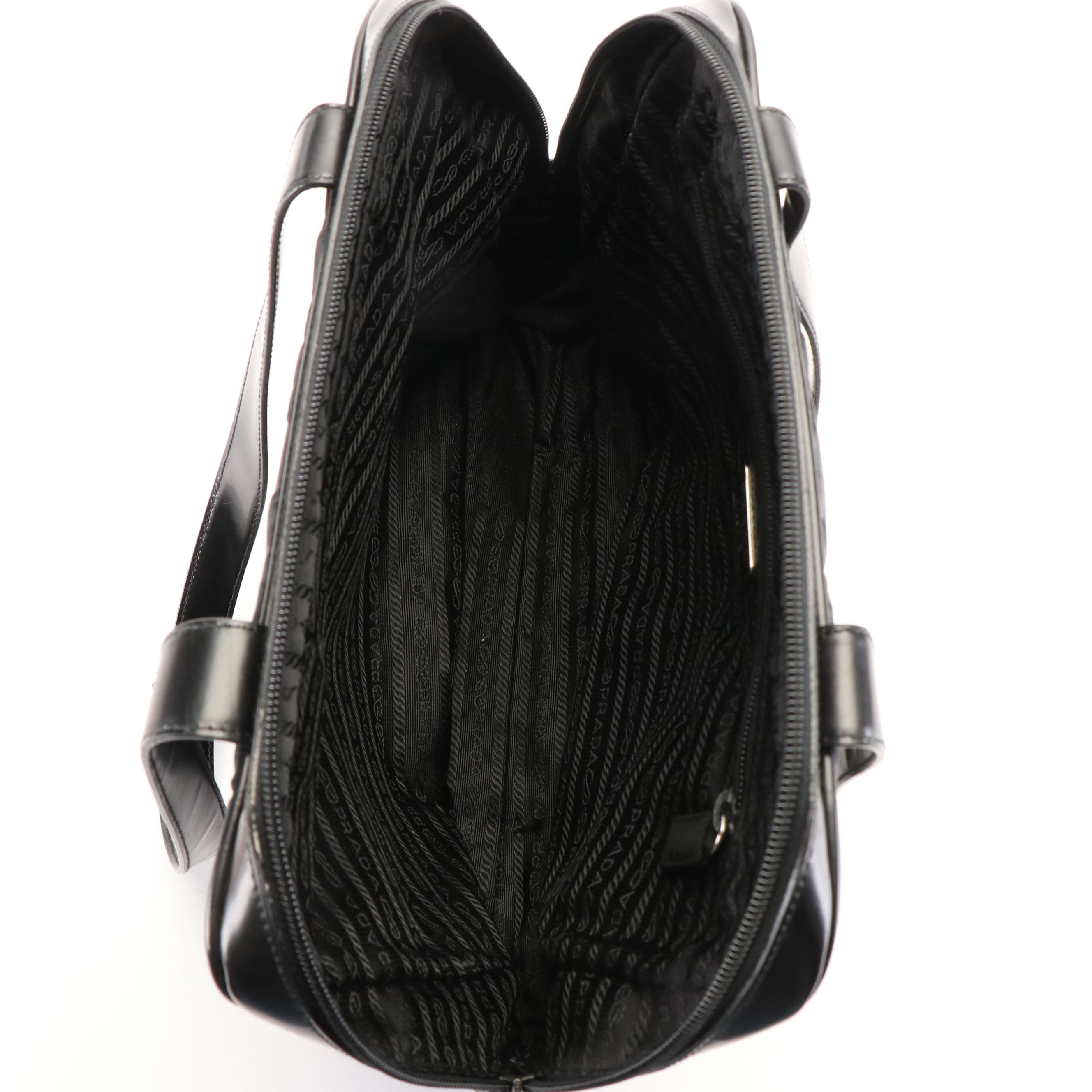 Prada Handbag in Black Tessuto Nylon and Patent Leather