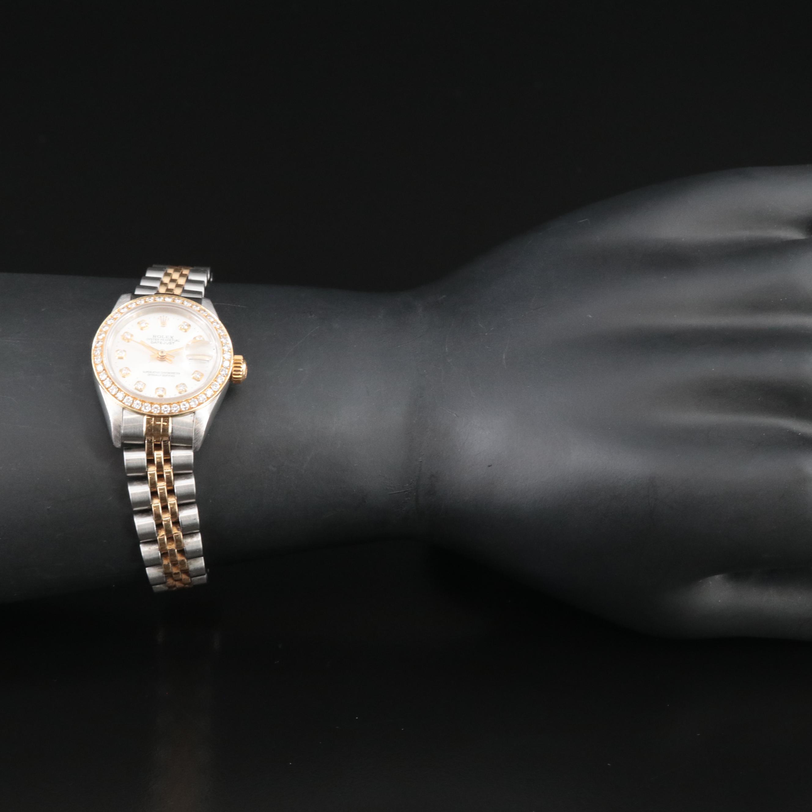 Rolex Datejust 18K Gold Steel Custom Diamond Bezel and Dial Automatic Watch
