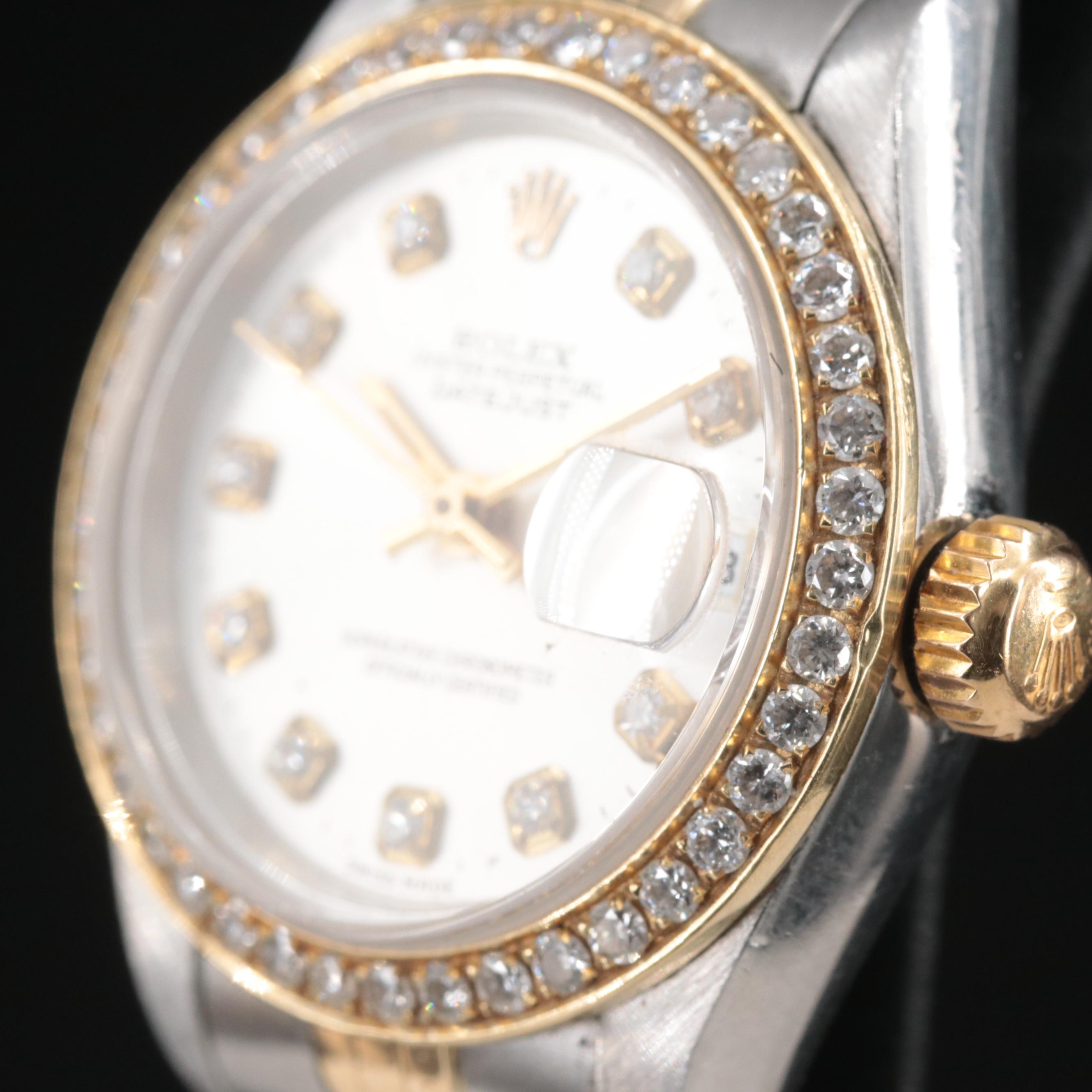 Rolex Datejust 18K Gold Steel Custom Diamond Bezel and Dial Automatic Watch