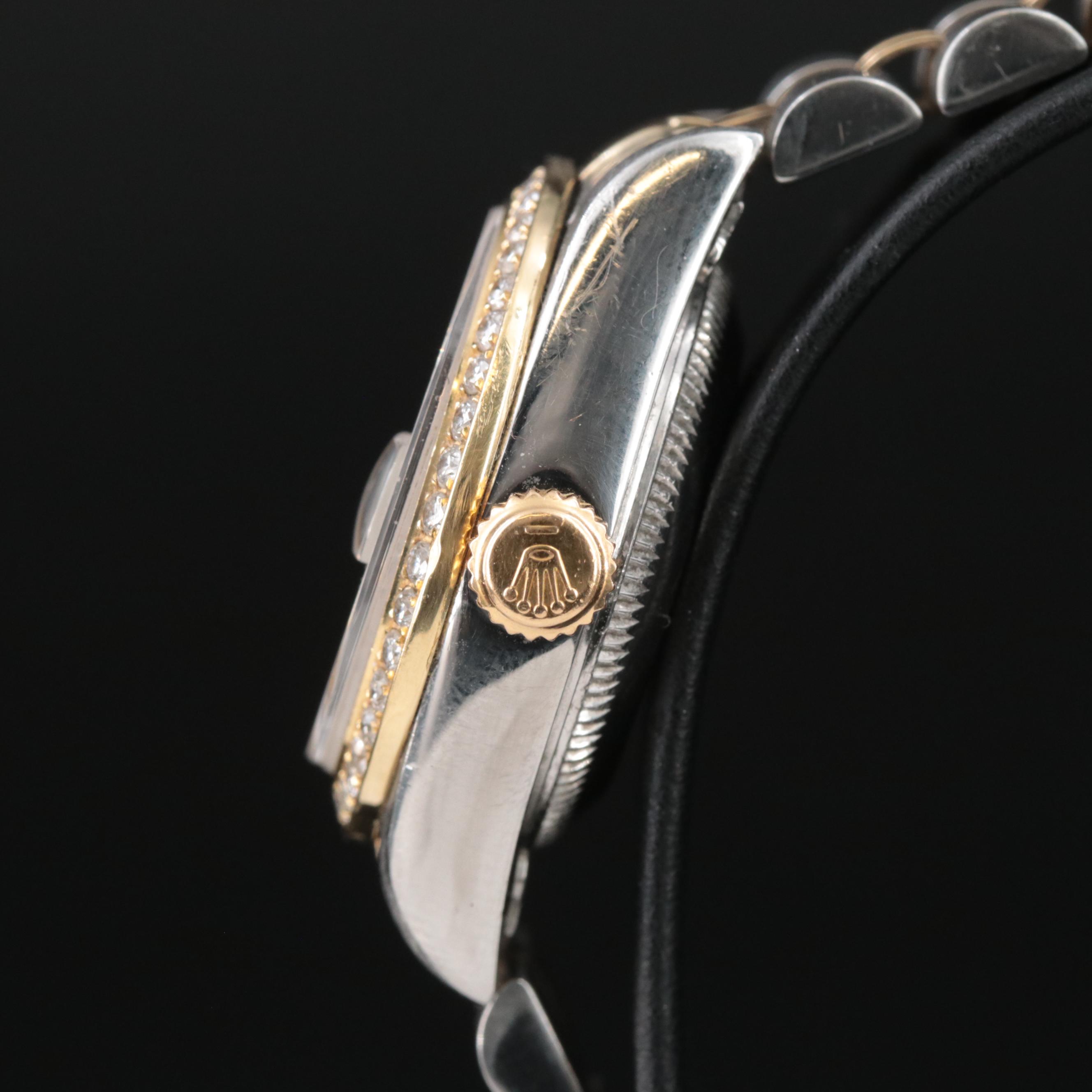 Rolex Datejust 18K Gold Steel Custom Diamond Bezel and Dial Automatic Watch