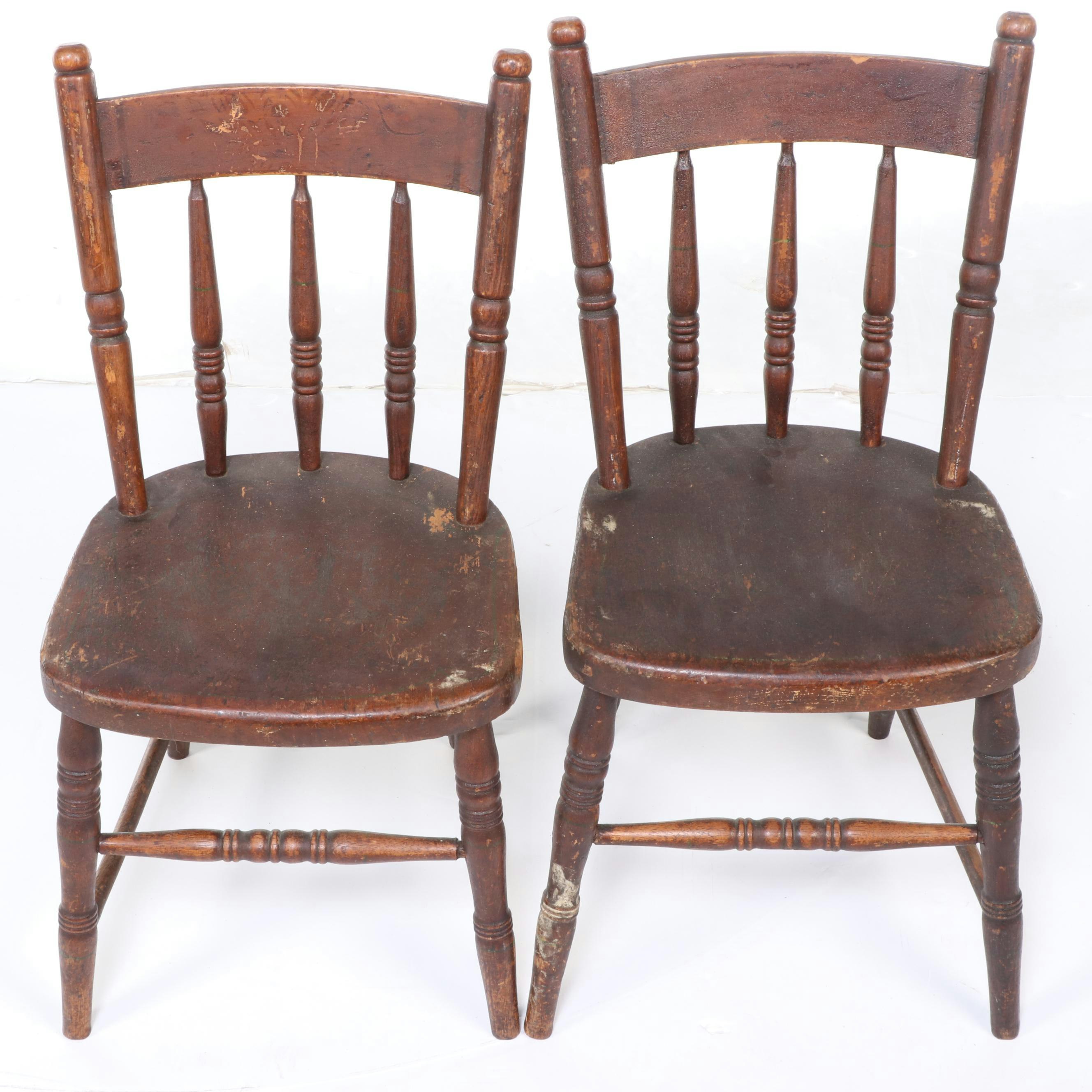 Primitive Style Pine Lift-Top School Desk with Children's Side Chairs