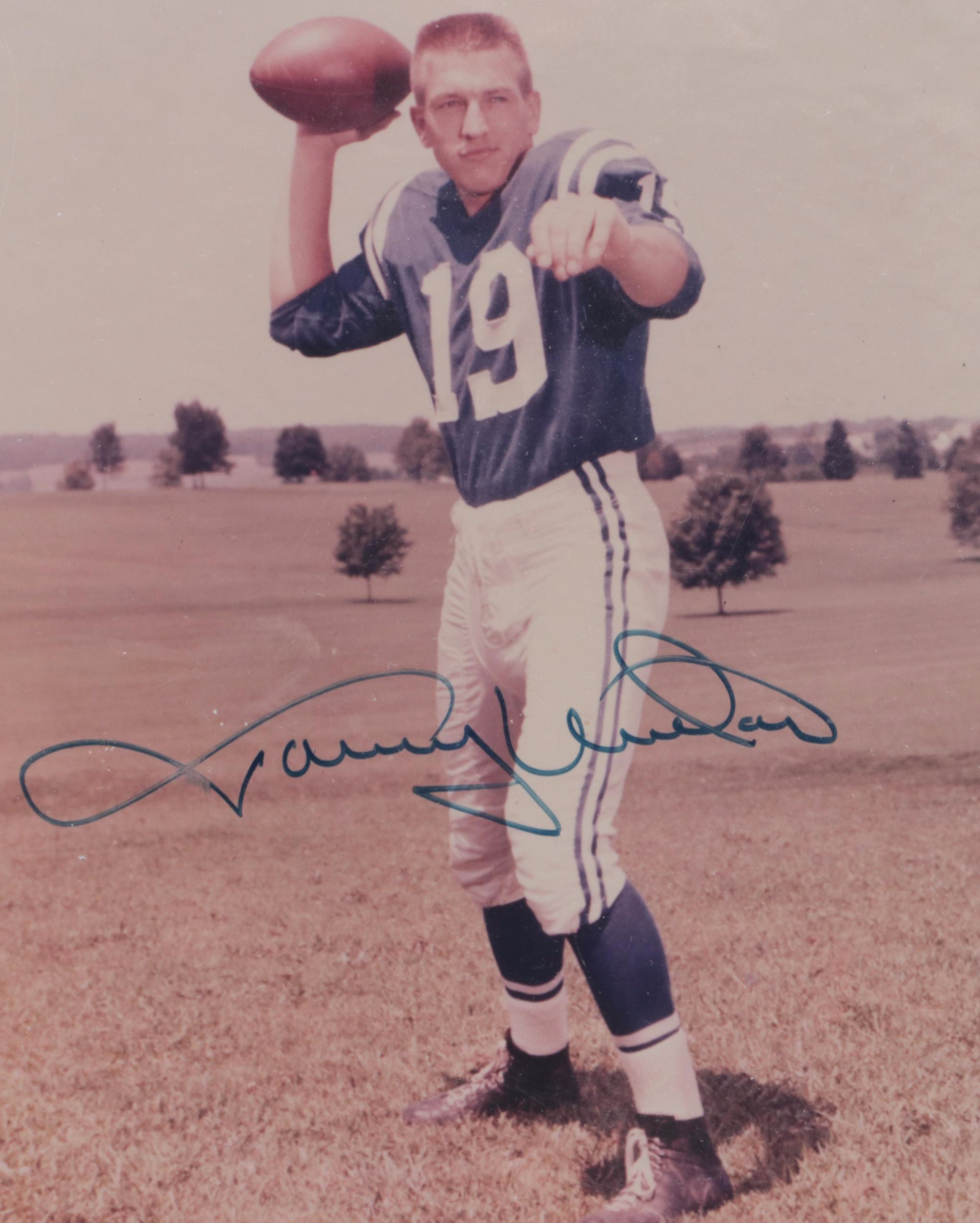 Johnny Unitas Signed Baltimore Colts Football Print with Display